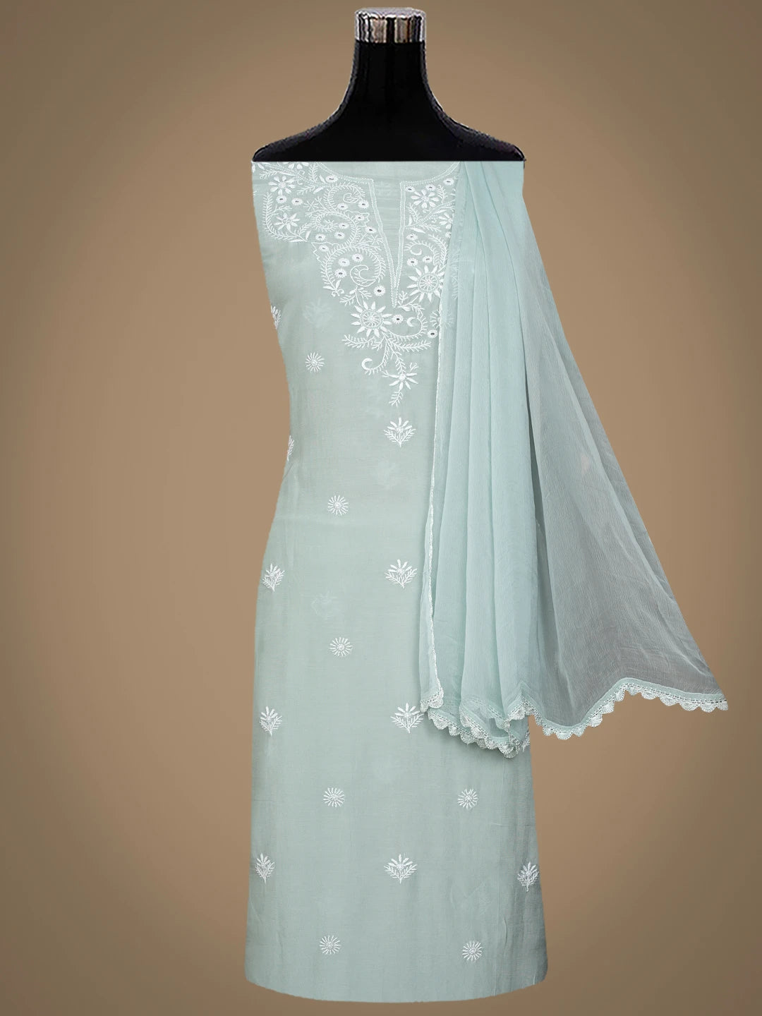Ada Hand Embroidered Teal Green Muslin Lucknowi Chikankari Unstitched Suit Piece 01A855641