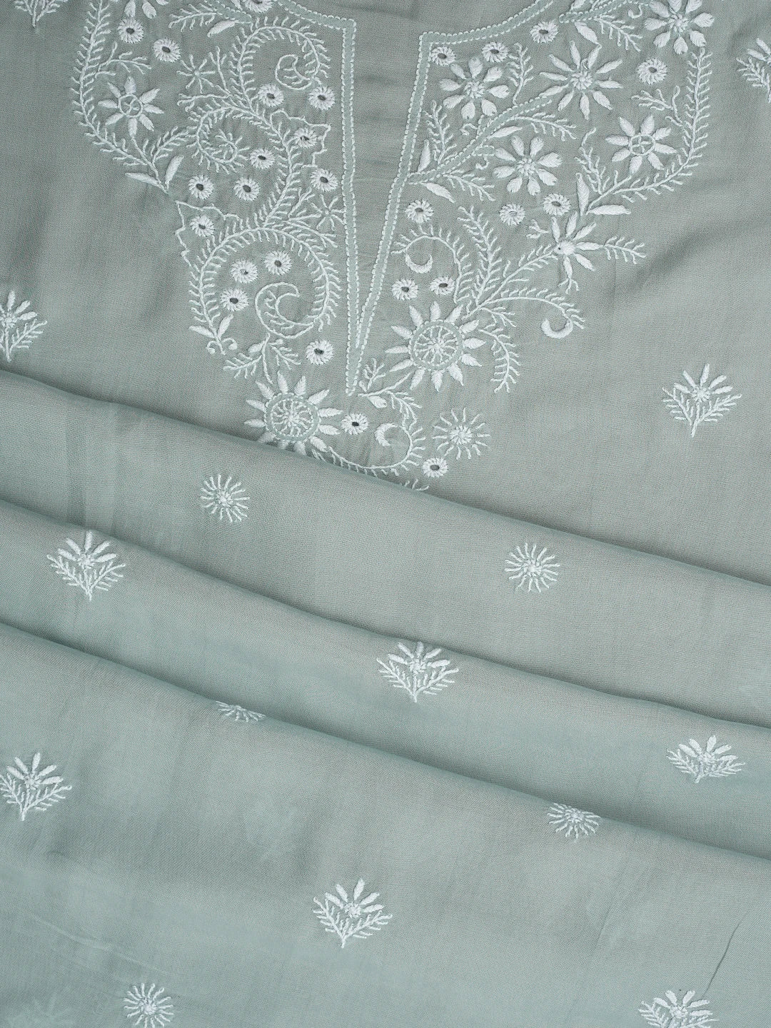 Ada Hand Embroidered Teal Green Muslin Lucknowi Chikankari Unstitched Suit Piece 01A855641