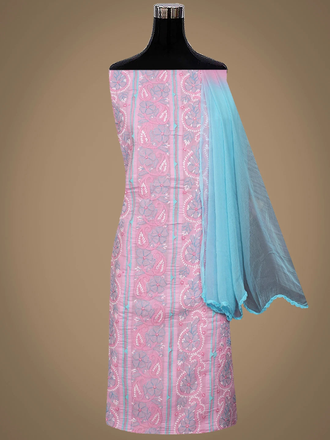 Ada Hand Embroidered Pink Cotton Lucknowi Chikankari Unstitched Suit Piece 01A821862