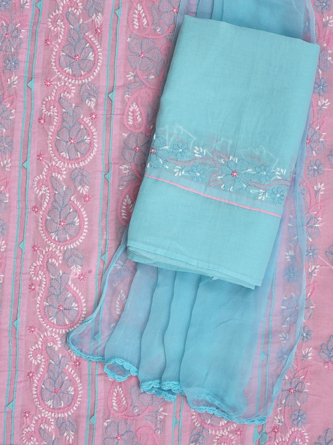 Ada Hand Embroidered Pink Cotton Lucknowi Chikankari Unstitched Suit Piece 01A821862