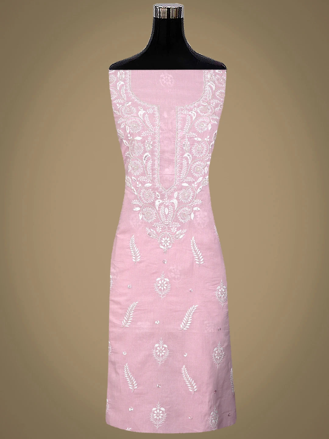 Ada Hand Embroidered Pink Cotton Lucknowi Chikankari Unstitched Suit Piece With Cutdana Work 01A790582
