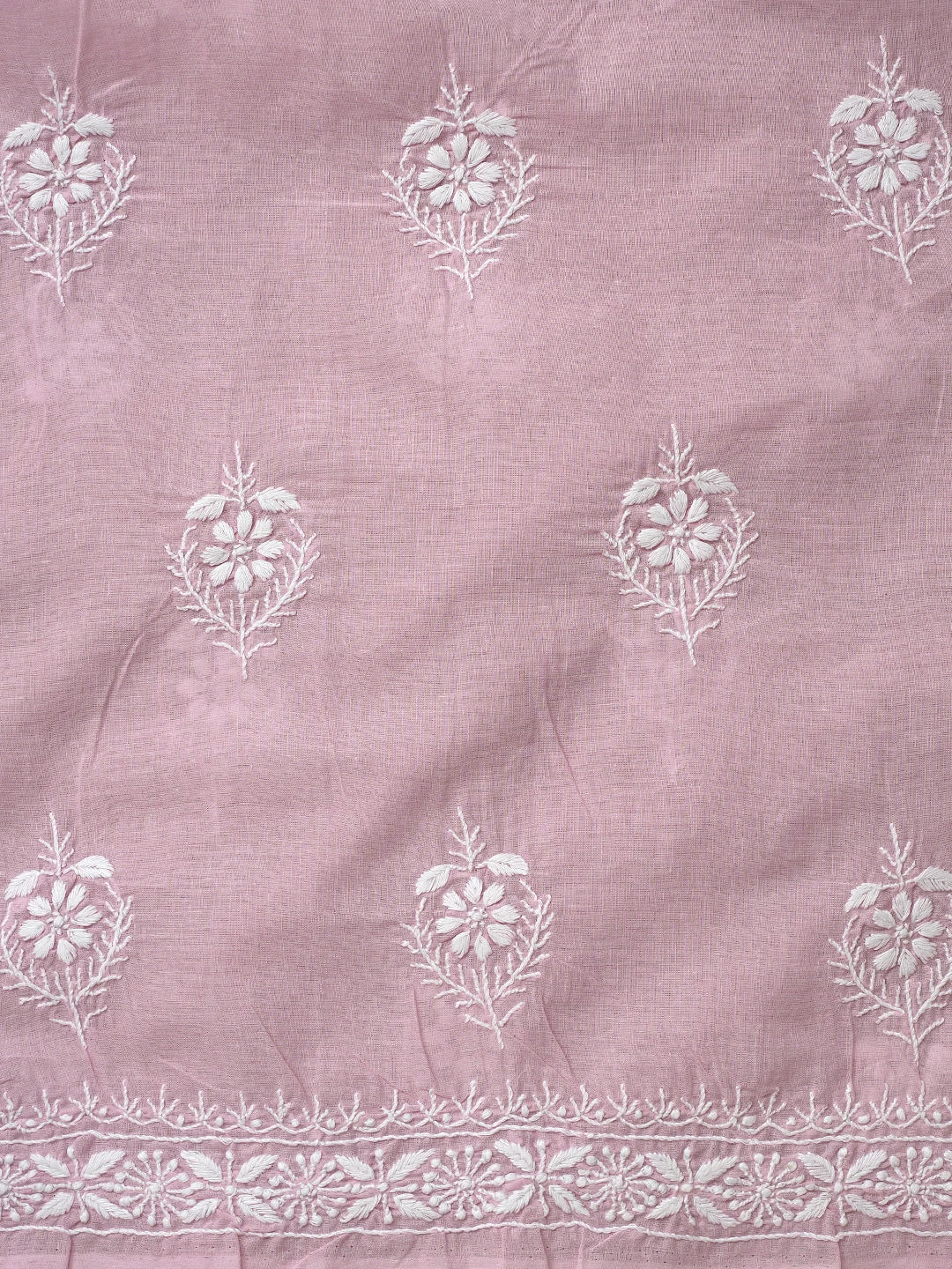 Ada Hand Embroidered Pink Cotton Lucknowi Chikankari Unstitched Suit Piece With Cutdana Work 01A790582