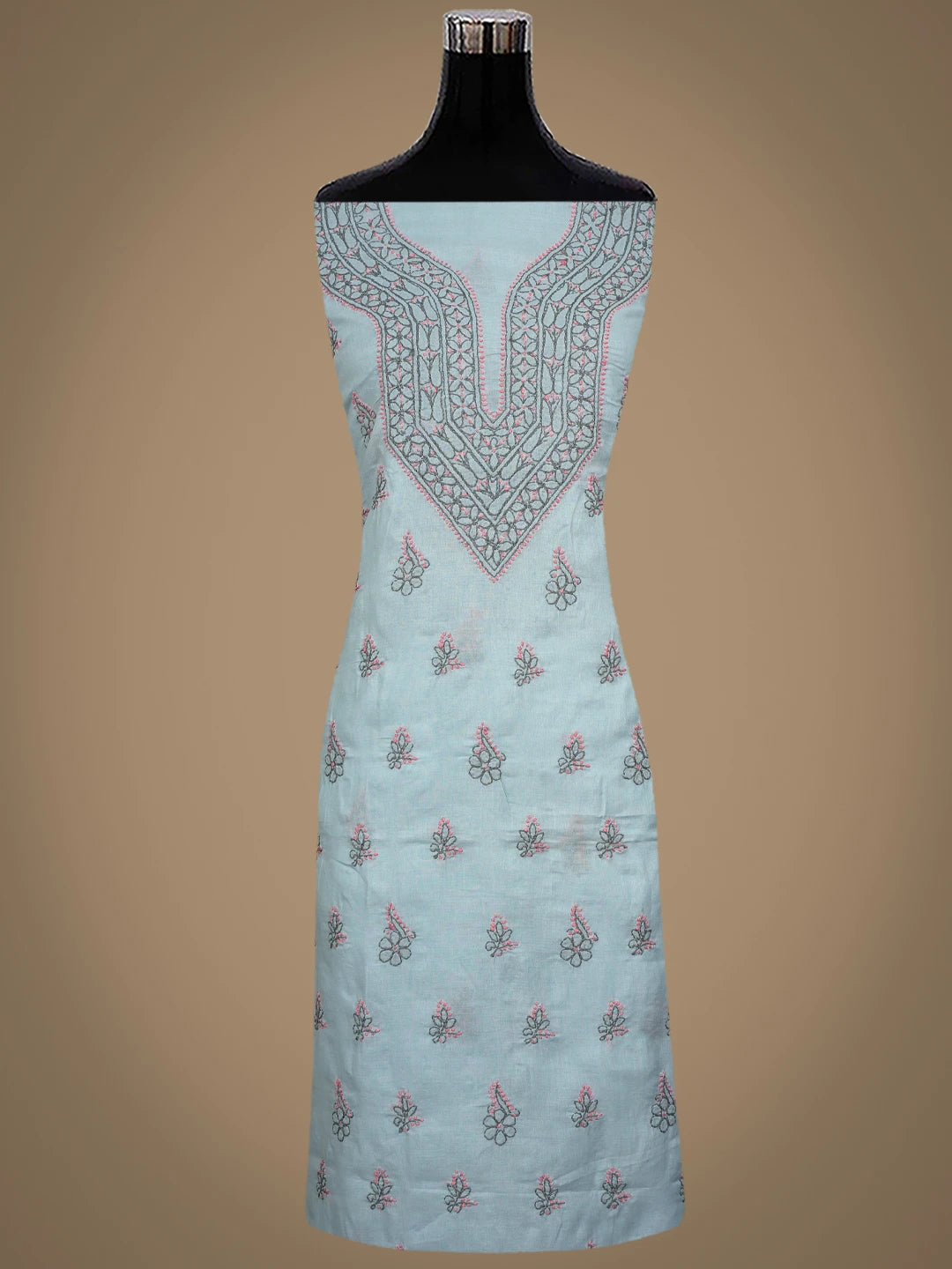 Ada Hand Embroidered Grey Cotton Lucknowi Chikankari Unstitched Suit Piece 01A861546
