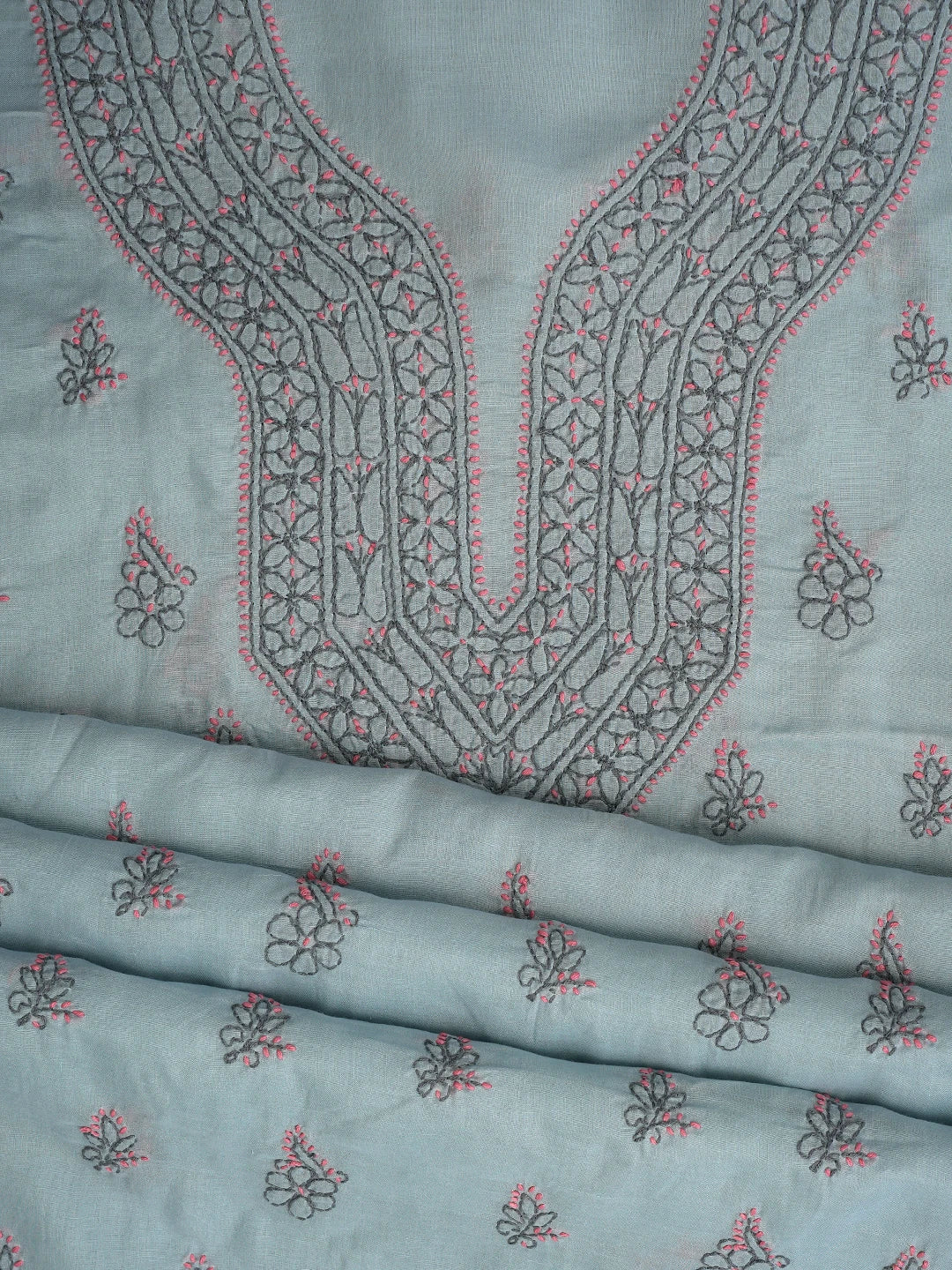 Ada Hand Embroidered Grey Cotton Lucknowi Chikankari Unstitched Suit Piece 01A861546