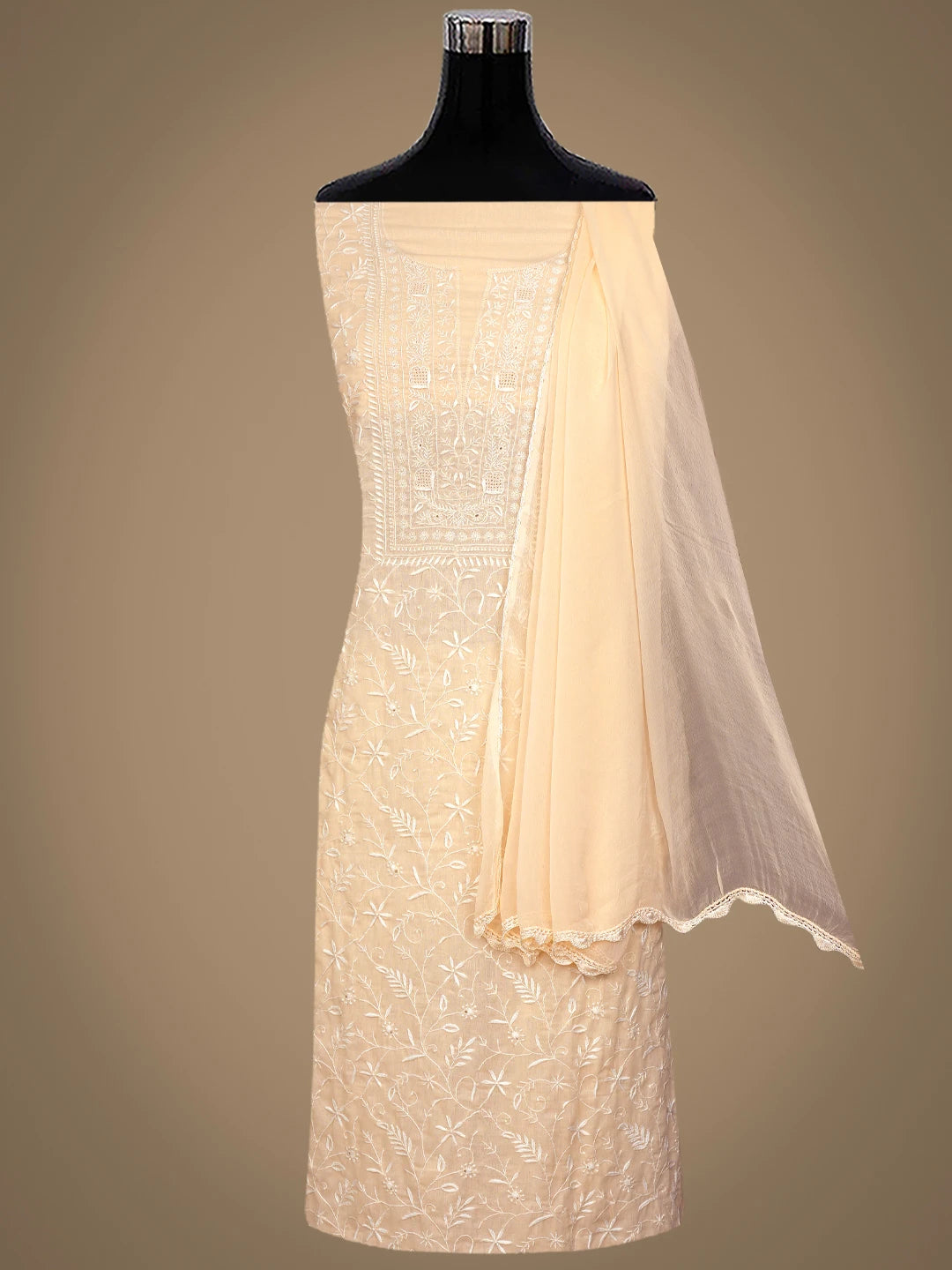 Ada Hand Embroidered Peach Cotton Lucknowi Chikankari Unstitched Suit Piece 01A376750