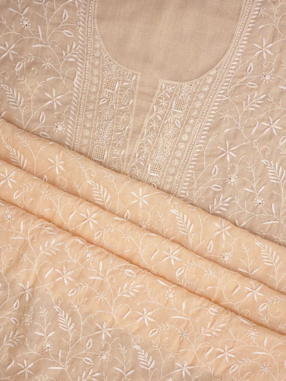 Ada Hand Embroidered Peach Cotton Lucknowi Chikankari Unstitched Suit Piece 01A376750