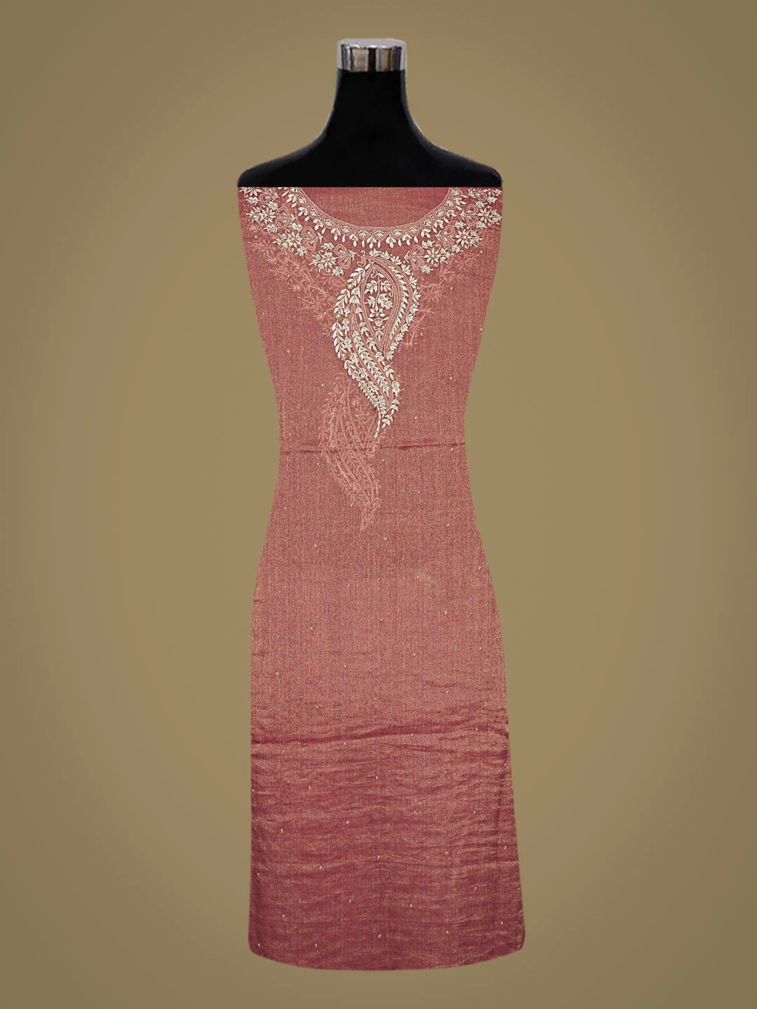 Ada Hand Embroidered Maroon Tissue Lucknowi Chikankari Unstitched Kurta Dupatta Set With Cutdana Work 08A500385