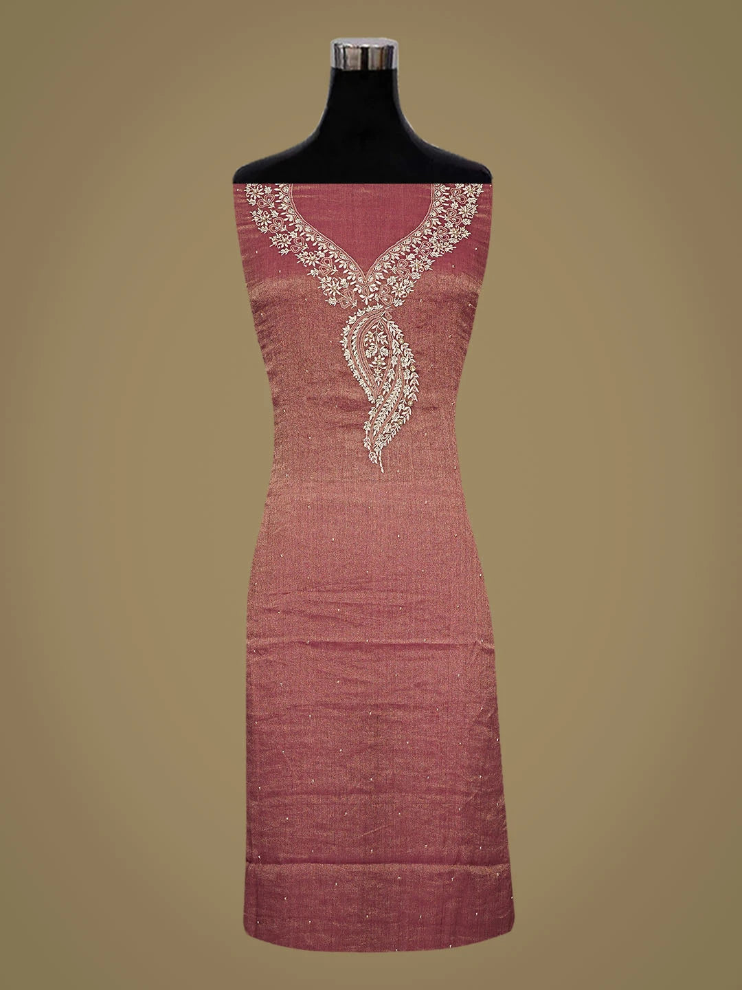 Ada Hand Embroidered Maroon Tissue Lucknowi Chikankari Unstitched Kurta Dupatta Set With Cutdana Work 08A500385
