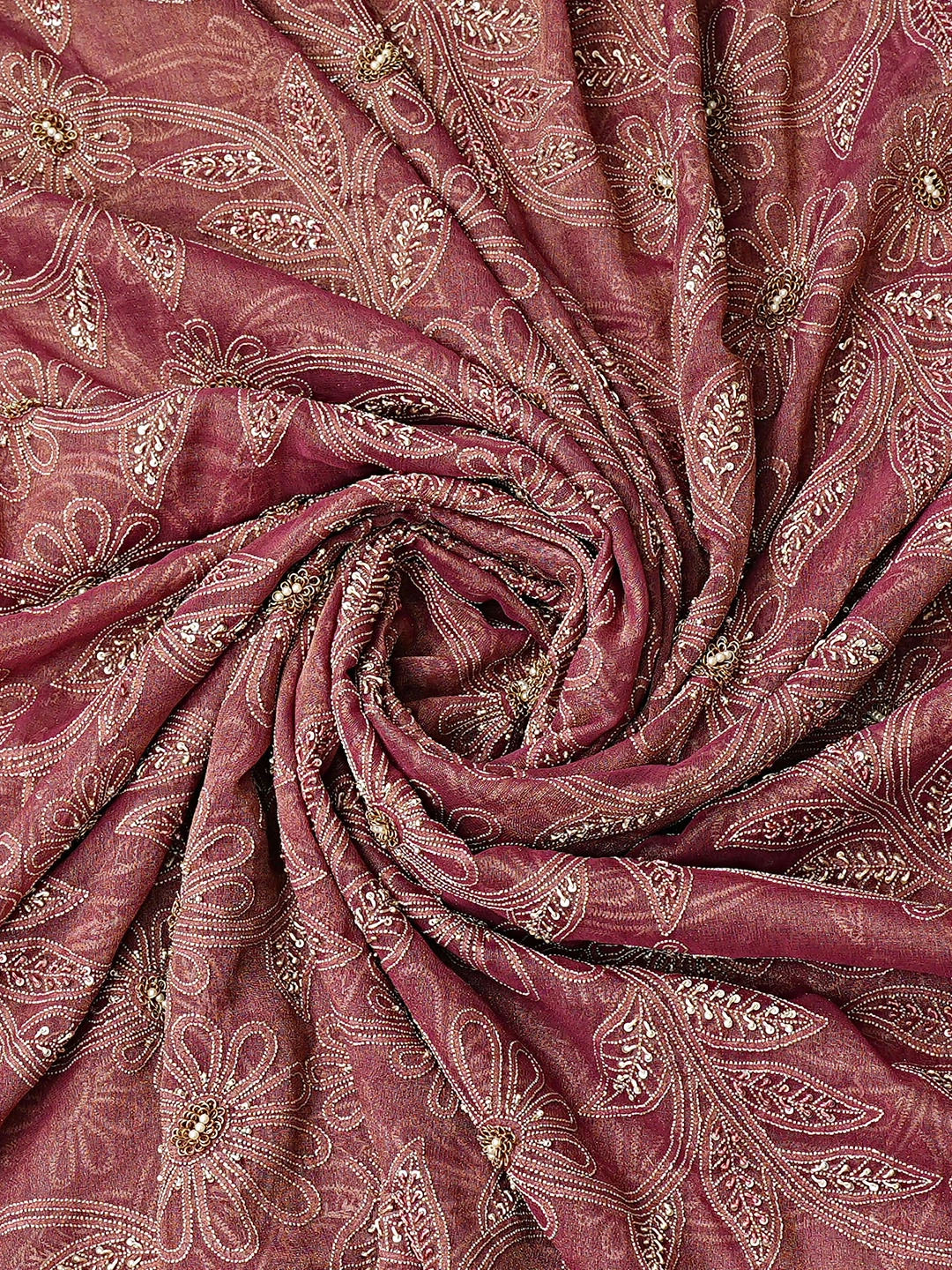 Ada Hand Embroidered Maroon Tissue Lucknowi Chikankari Unstitched Kurta Dupatta Set With Cutdana Work 08A500385