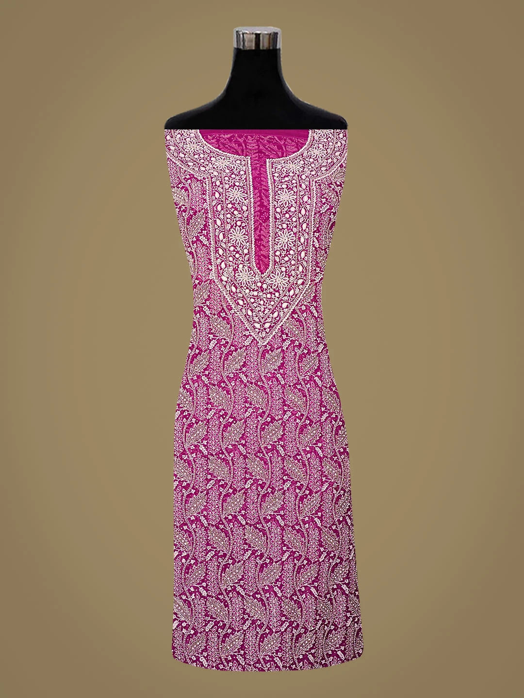 Ada Hand Embroidered Magenta Pure Georgette Lucknowi Chikankari Unstitched Kurta Dupatta Set With Pearl Work 01A361370