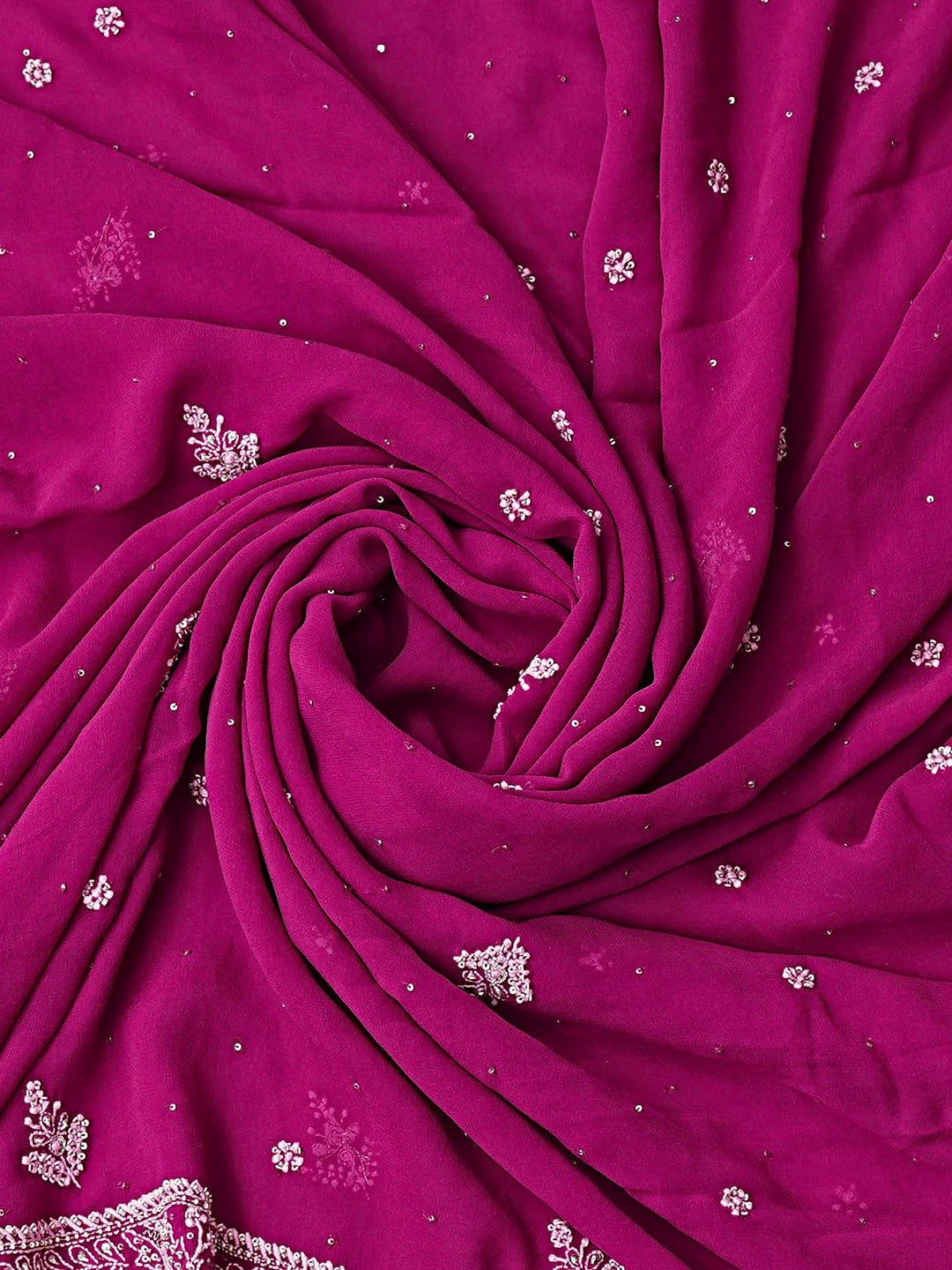 Ada Hand Embroidered Magenta Pure Georgette Lucknowi Chikankari Unstitched Kurta Dupatta Set With Pearl Work 01A361370