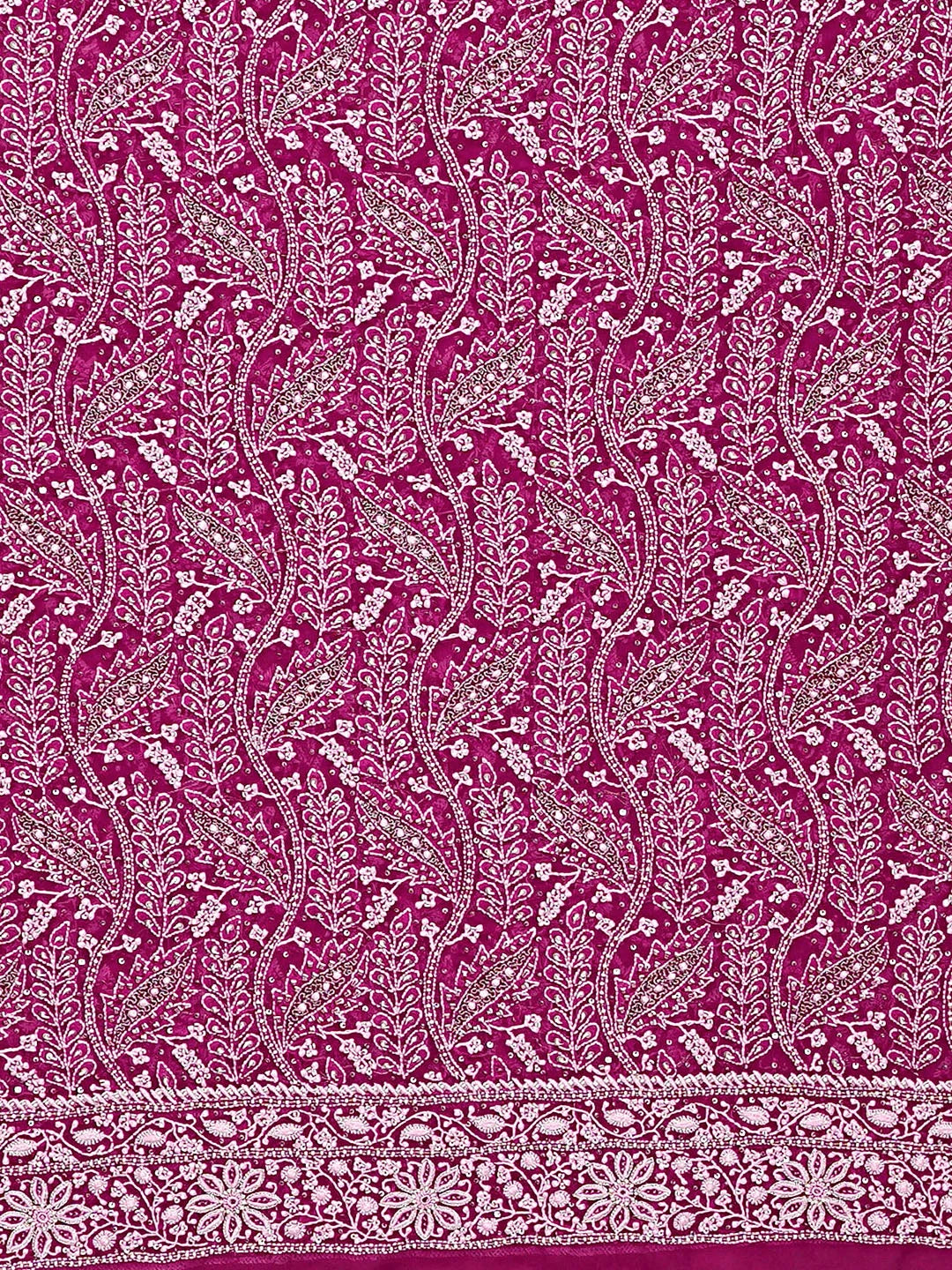 Ada Hand Embroidered Magenta Pure Georgette Lucknowi Chikankari Unstitched Kurta Dupatta Set With Pearl Work 01A361370