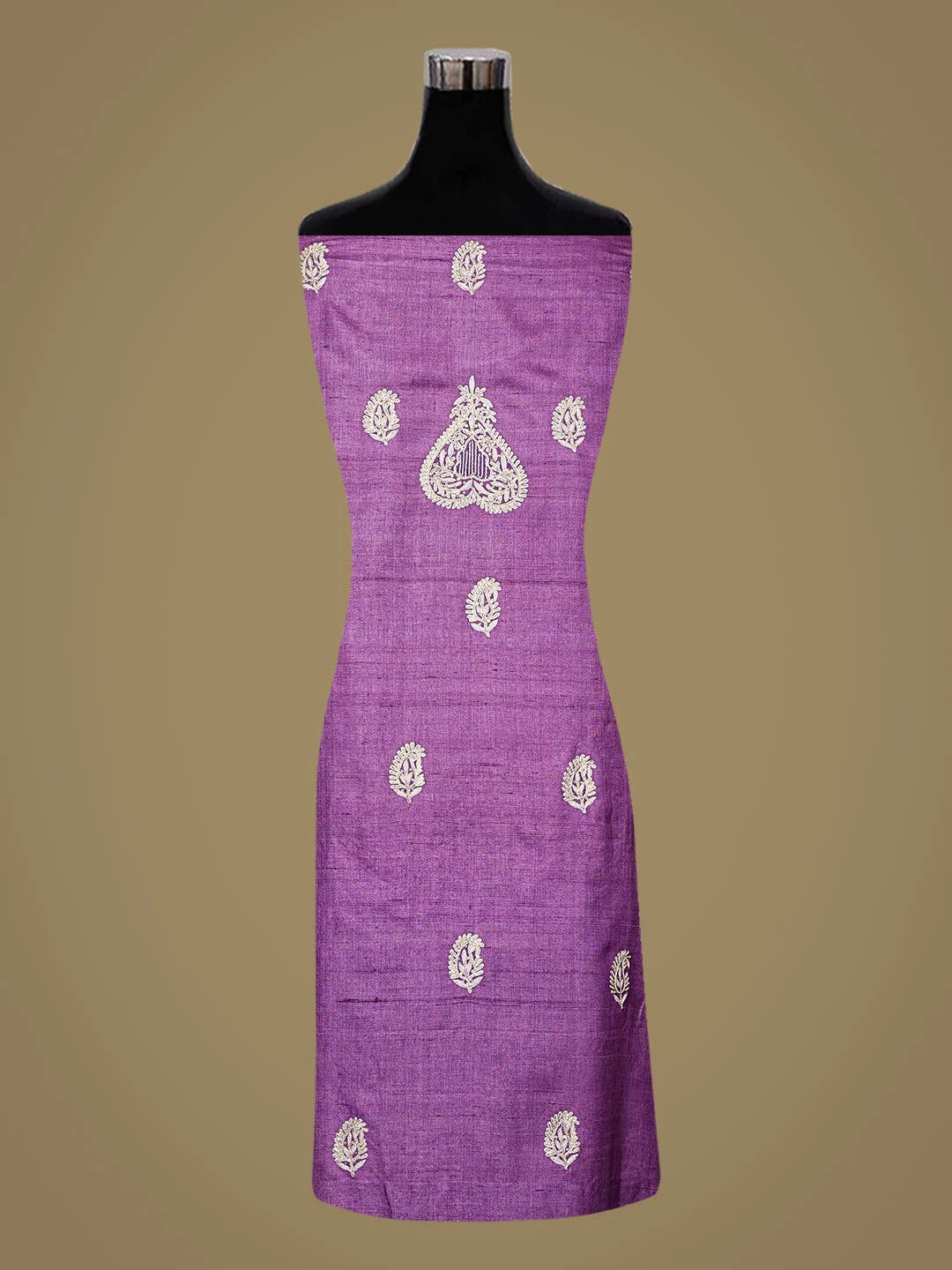 Ada Hand Embroidered Purple Silk Lucknowi Chikankari Unstitched Suit Piece With Sequinned Work 01A759852