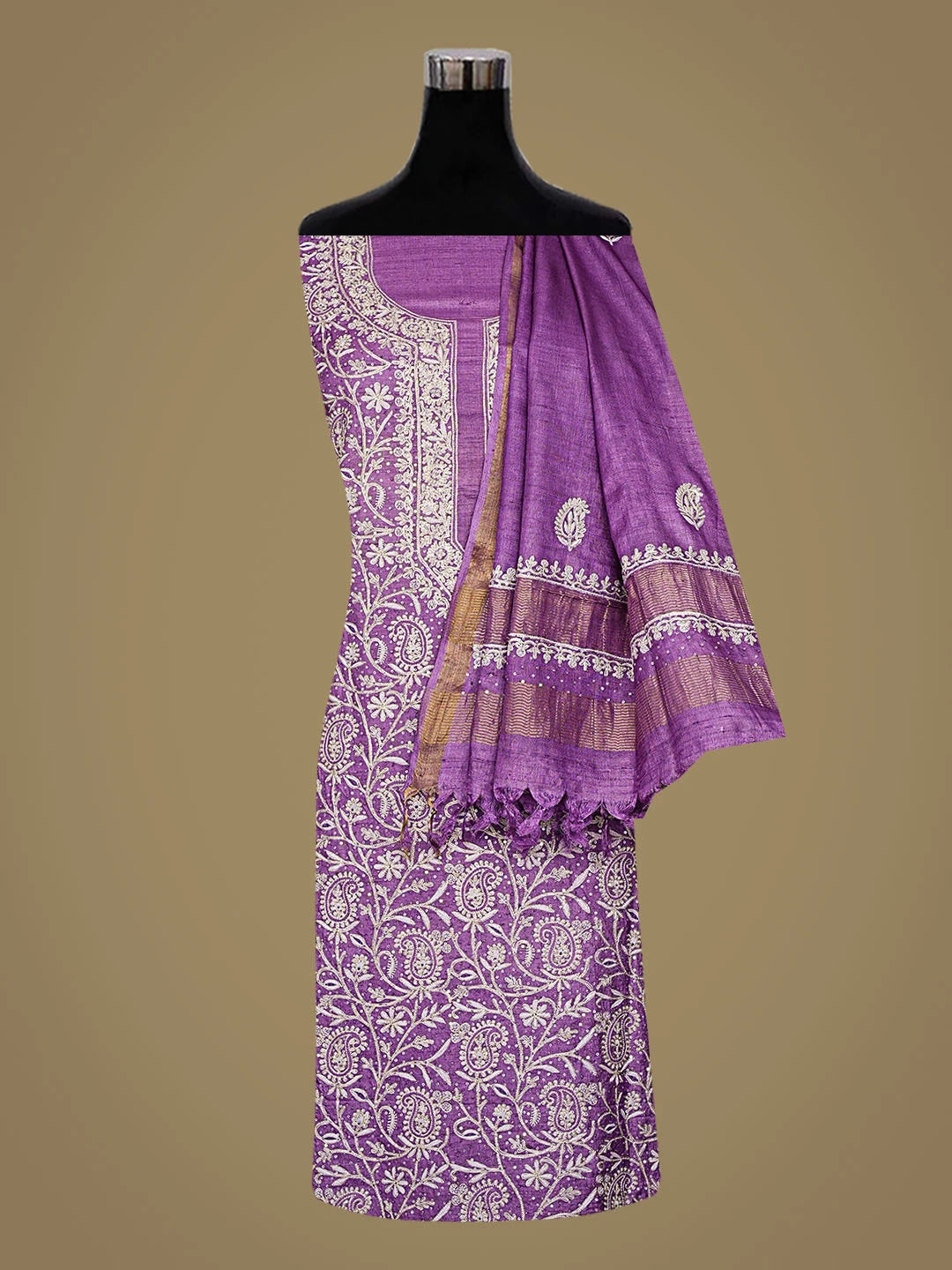 Ada Hand Embroidered Purple Silk Lucknowi Chikankari Unstitched Suit Piece With Sequinned Work 01A759852