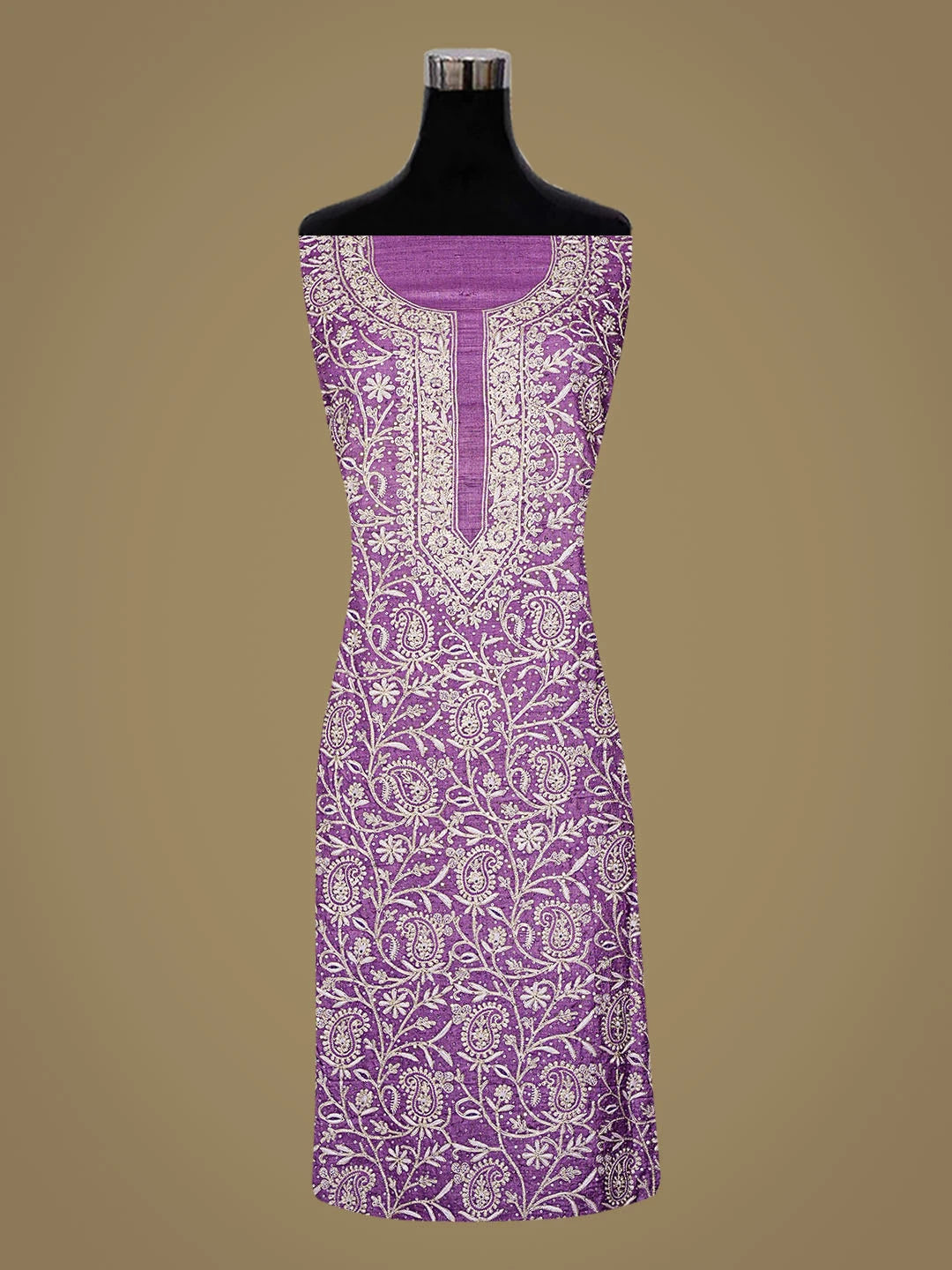 Ada Hand Embroidered Purple Silk Lucknowi Chikankari Unstitched Suit Piece With Sequinned Work 01A759852