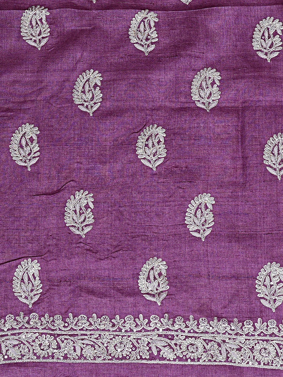 Ada Hand Embroidered Purple Silk Lucknowi Chikankari Unstitched Suit Piece With Sequinned Work 01A759852
