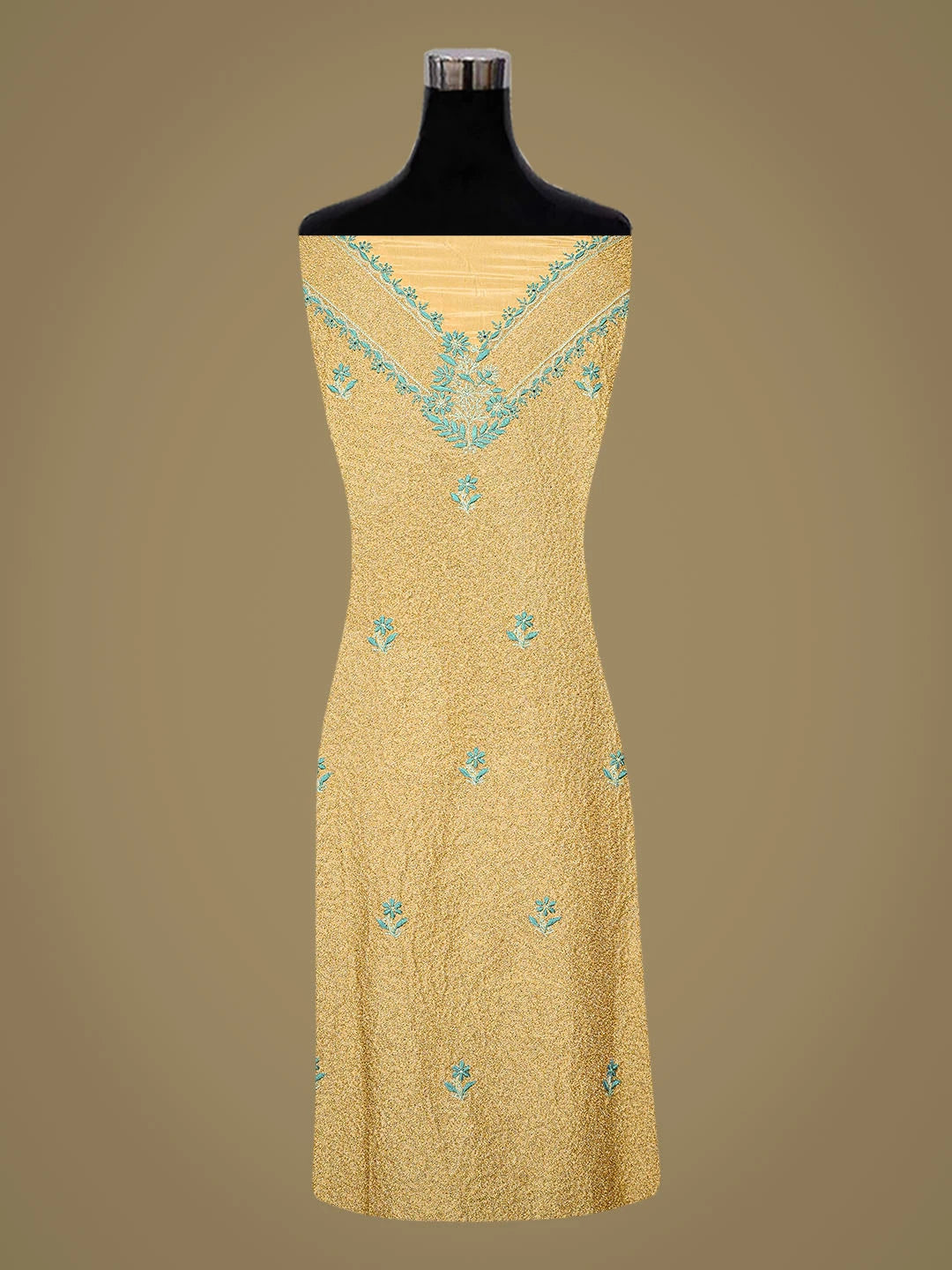 Ada Hand Embroidered Fawn Silk Lucknowi Chikankari Semi-stitched Kurta Dupatta Set With Zari Work 01A796092