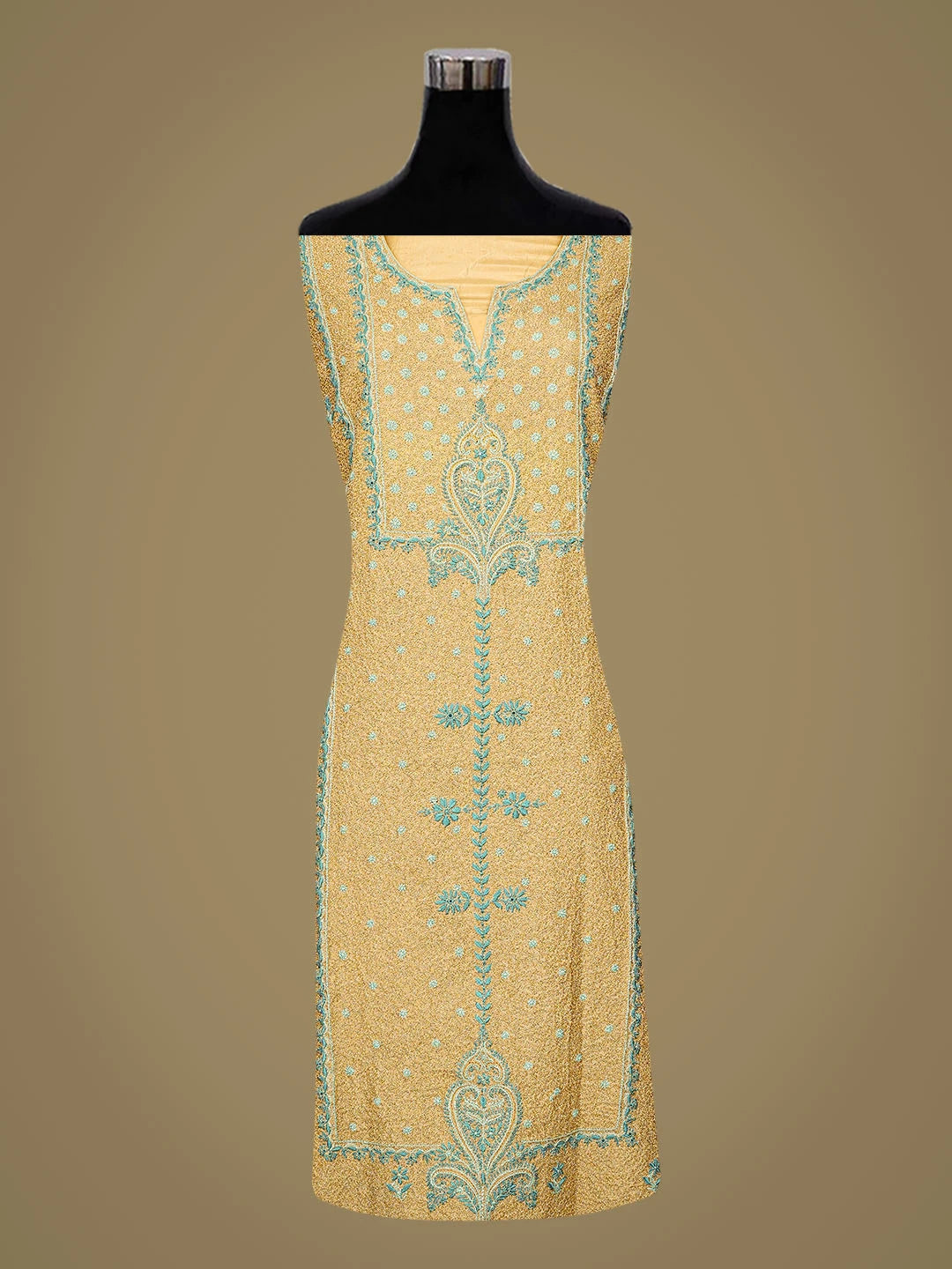 Ada Hand Embroidered Fawn Silk Lucknowi Chikankari Semi-stitched Kurta Dupatta Set With Zari Work 01A796092