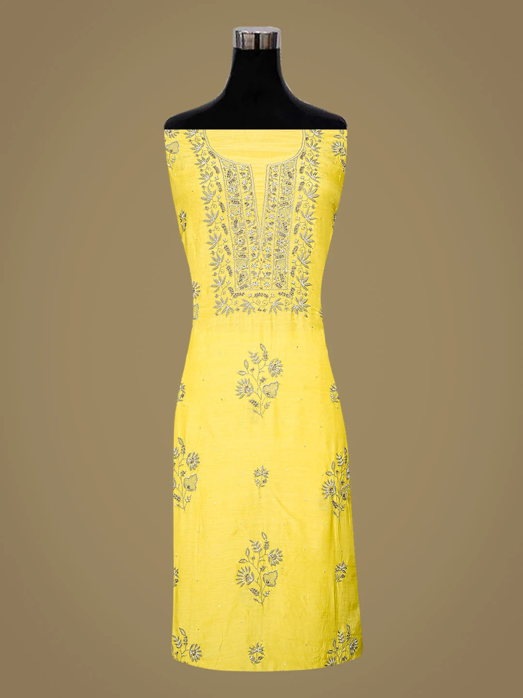 Ada Hand Embroidered Yellow Muslin Lucknowi Chikankari Unstitched Suit Piece With Cutdana Work 01A453842