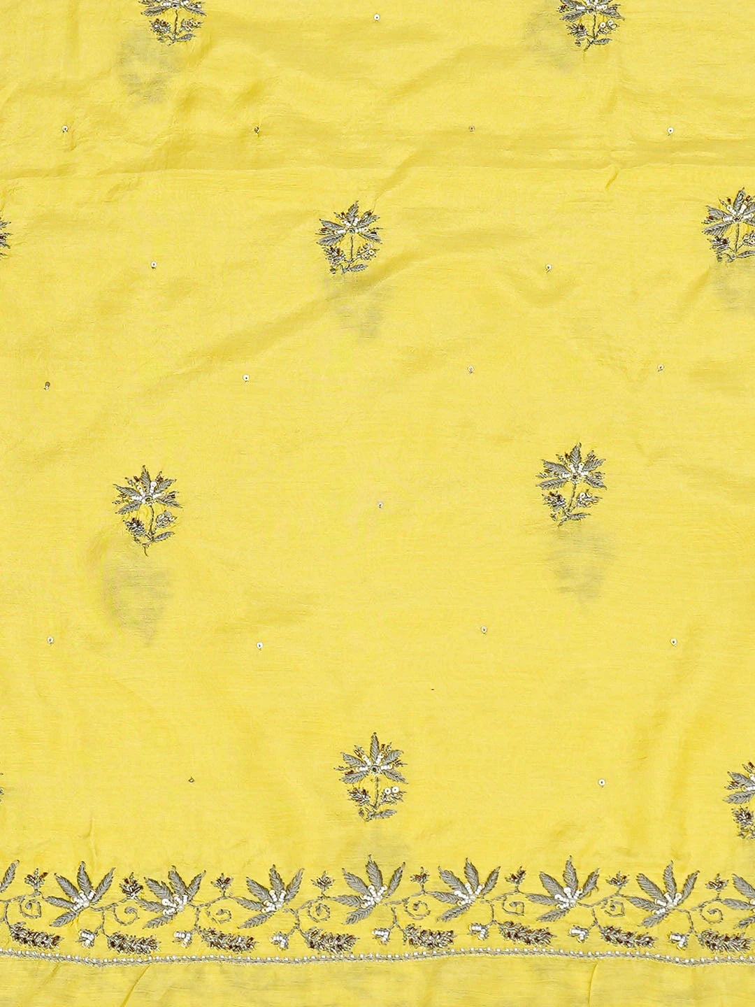 Ada Hand Embroidered Yellow Muslin Lucknowi Chikankari Unstitched Suit Piece With Cutdana Work 01A453842