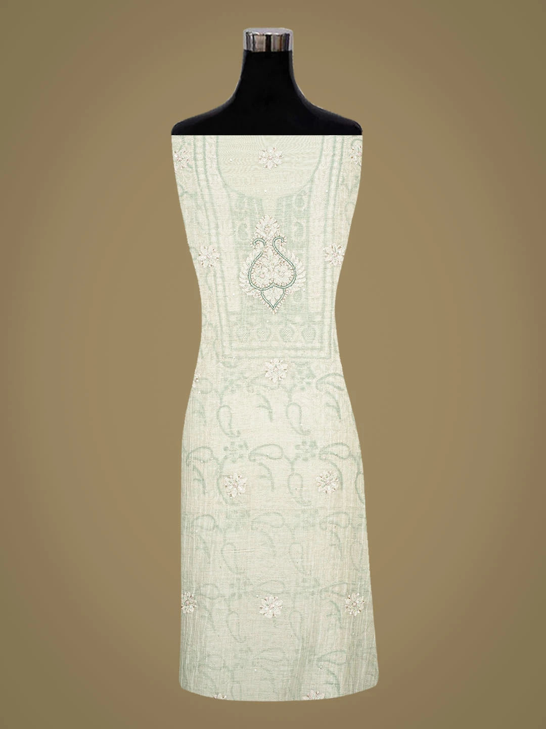 Ada Hand Embroidered Pistachio Green Chanderi Lucknowi Chikankari Unstitched Kurta Dupatta Set With Cutdana Work 01A638816