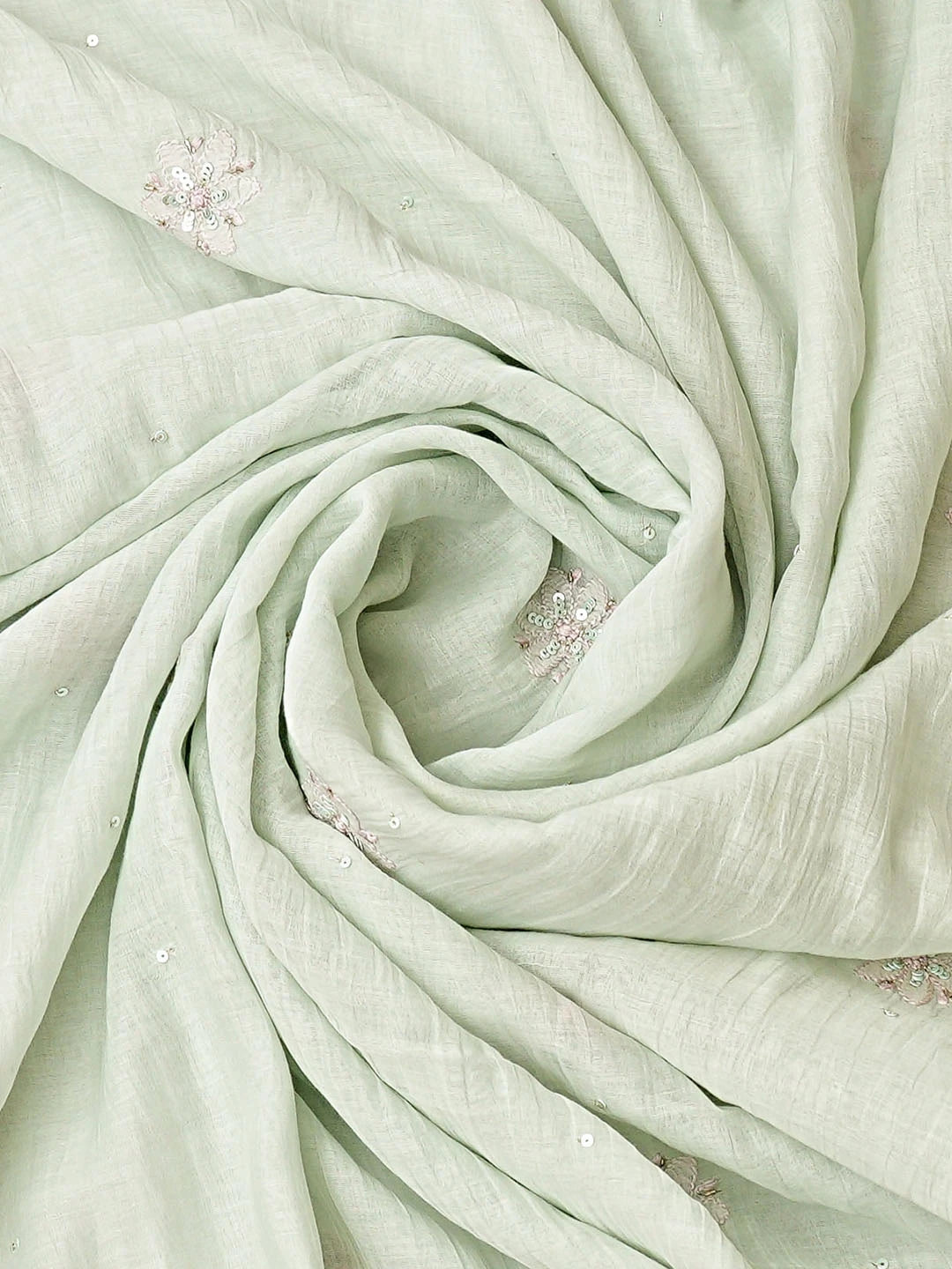 Ada Hand Embroidered Pistachio Green Chanderi Lucknowi Chikankari Unstitched Kurta Dupatta Set With Cutdana Work 01A638816