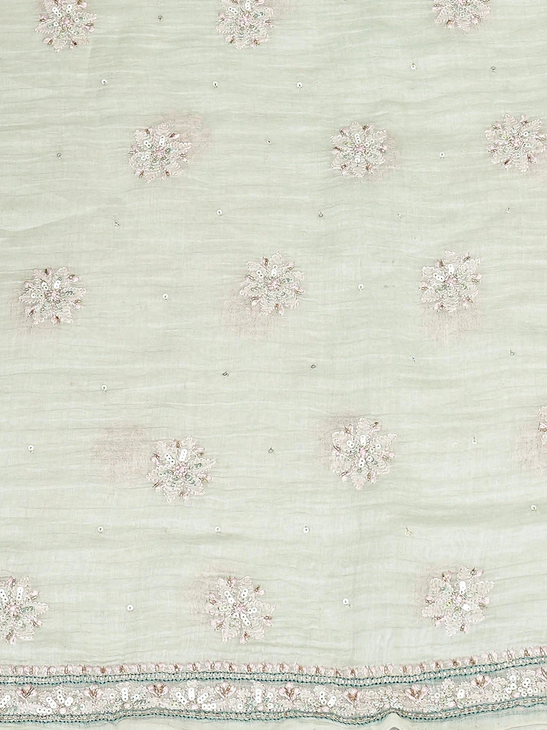 Ada Hand Embroidered Pistachio Green Chanderi Lucknowi Chikankari Unstitched Kurta Dupatta Set With Cutdana Work 01A638816