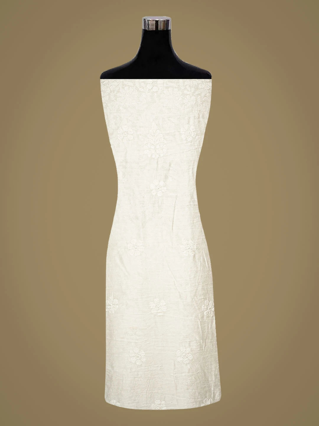 Ada Hand Embroidered White Chanderi Lucknowi Chikankari Unstitched Kurta Dupatta Set 01A798337