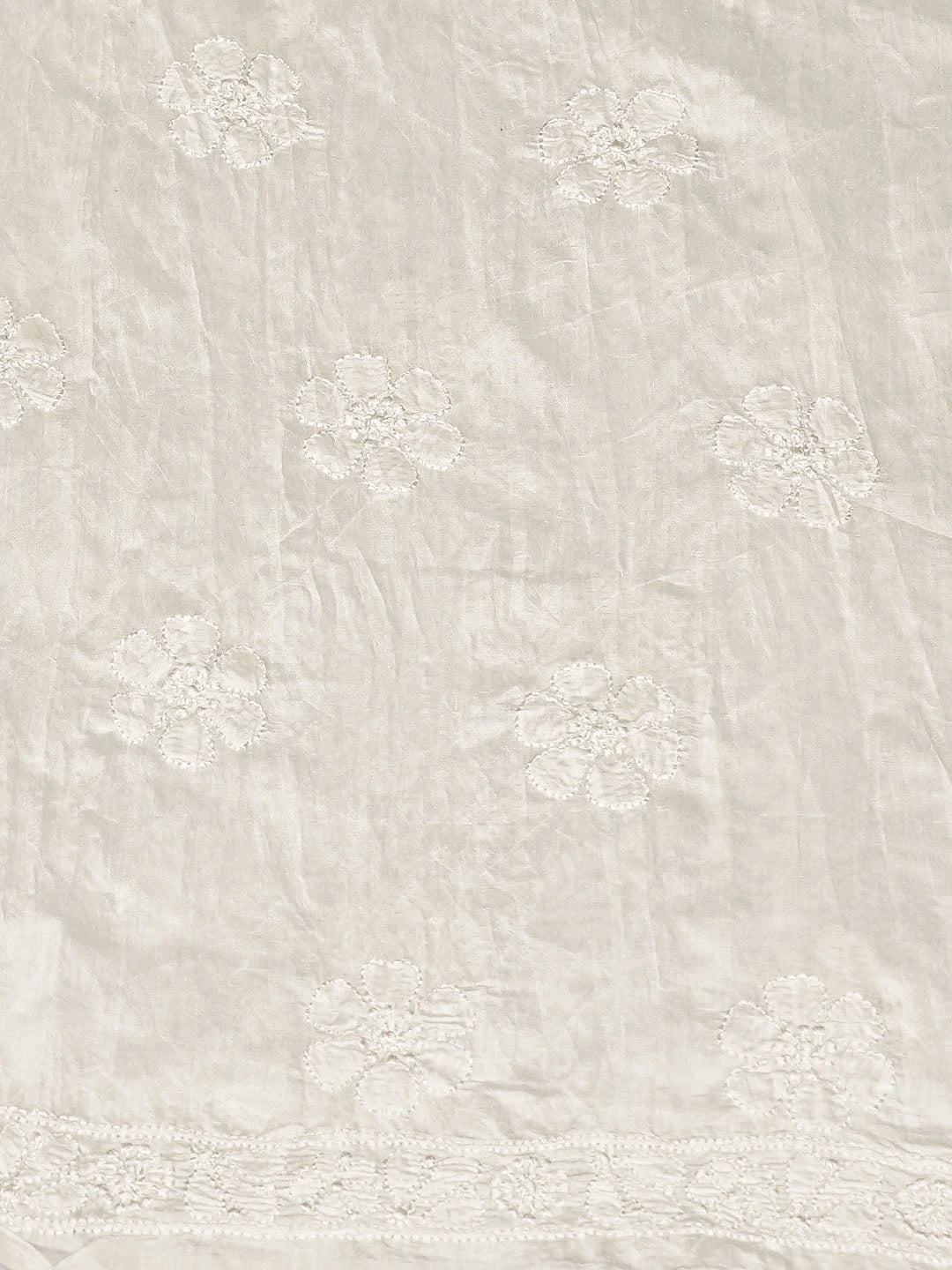 Ada Hand Embroidered White Chanderi Lucknowi Chikankari Unstitched Kurta Dupatta Set 01A798337