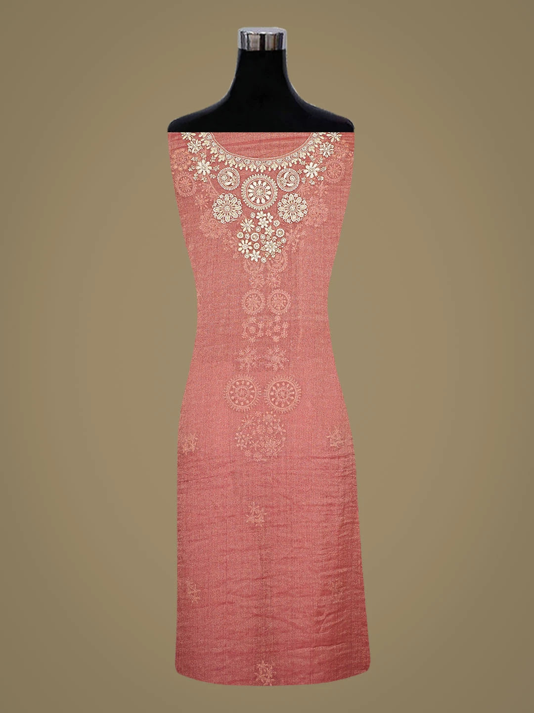 Ada Hand Embroidered Dusty Peach Tissue Lucknowi Chikankari Unstitched Kurta Dupatta Set With Cutdana Work 01A794743