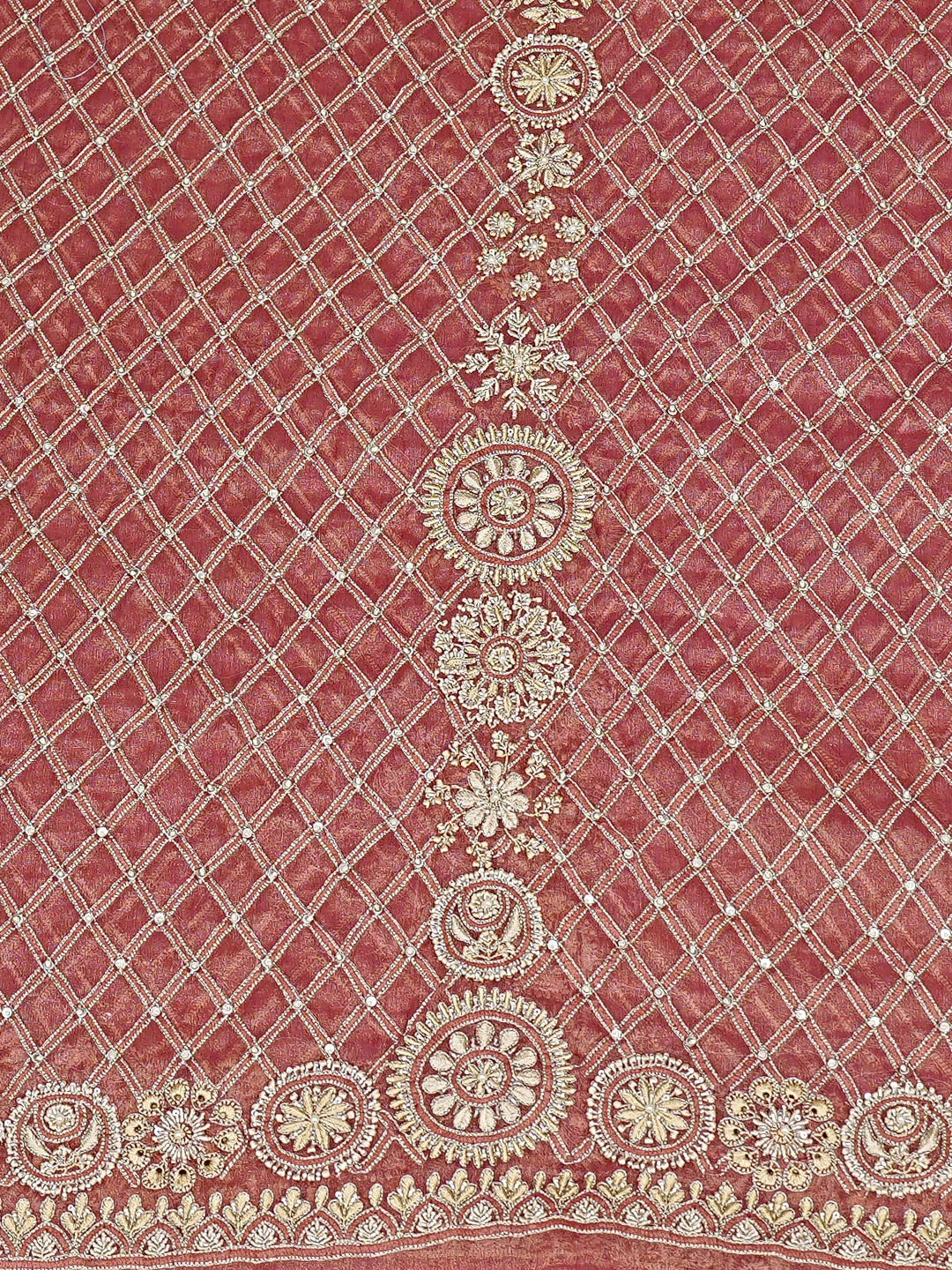 Ada Hand Embroidered Dusty Peach Tissue Lucknowi Chikankari Unstitched Kurta Dupatta Set With Cutdana Work 01A794743