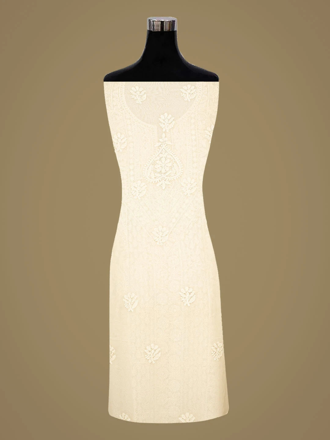Ada Hand Embroidered Cream Viscose Georgette Lucknowi Chikankari Unstitched Kurta Dupatta Set With Sequinned Work 01A578875