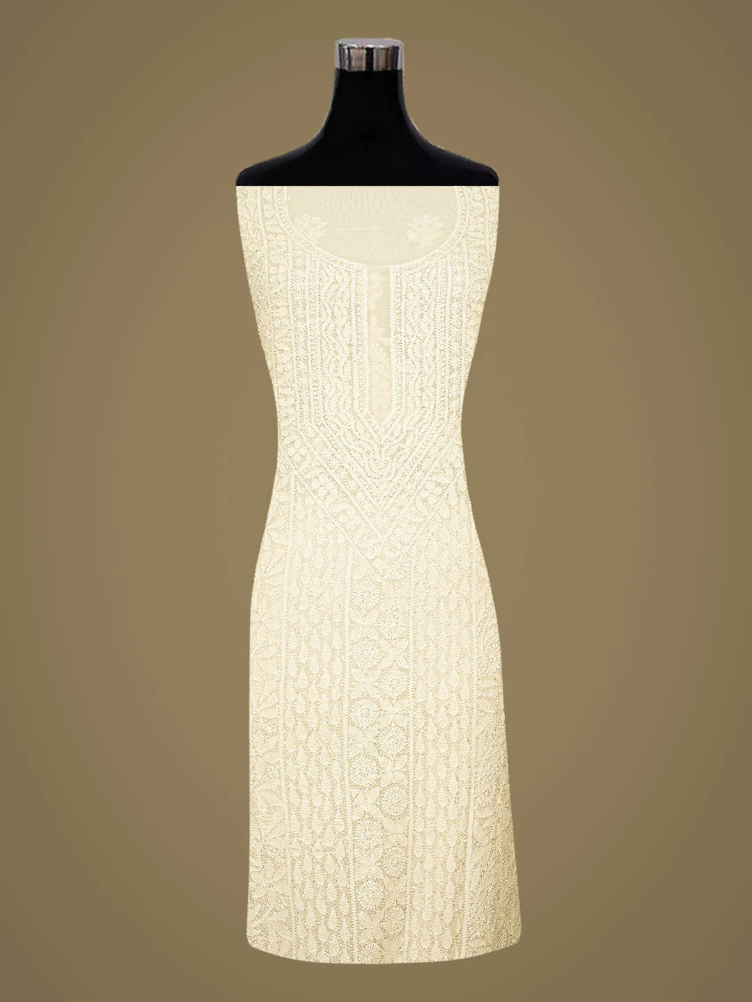 Ada Hand Embroidered Cream Viscose Georgette Lucknowi Chikankari Unstitched Kurta Dupatta Set With Sequinned Work 01A578875