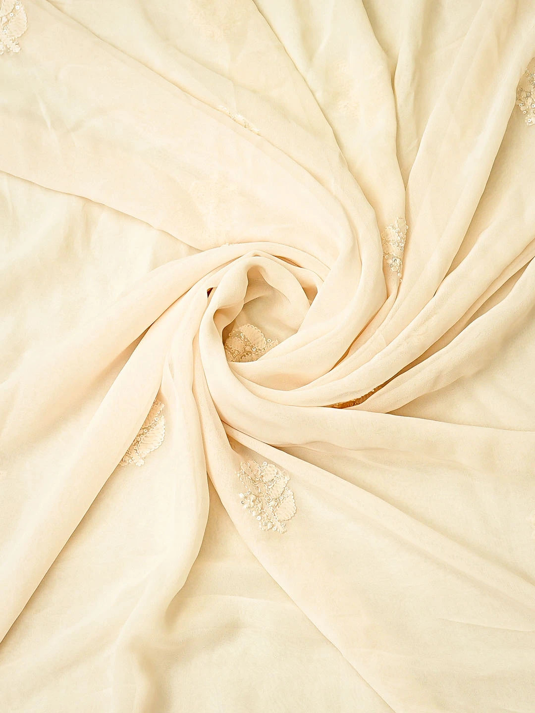 Ada Hand Embroidered Cream Viscose Georgette Lucknowi Chikankari Unstitched Kurta Dupatta Set With Sequinned Work 01A578875
