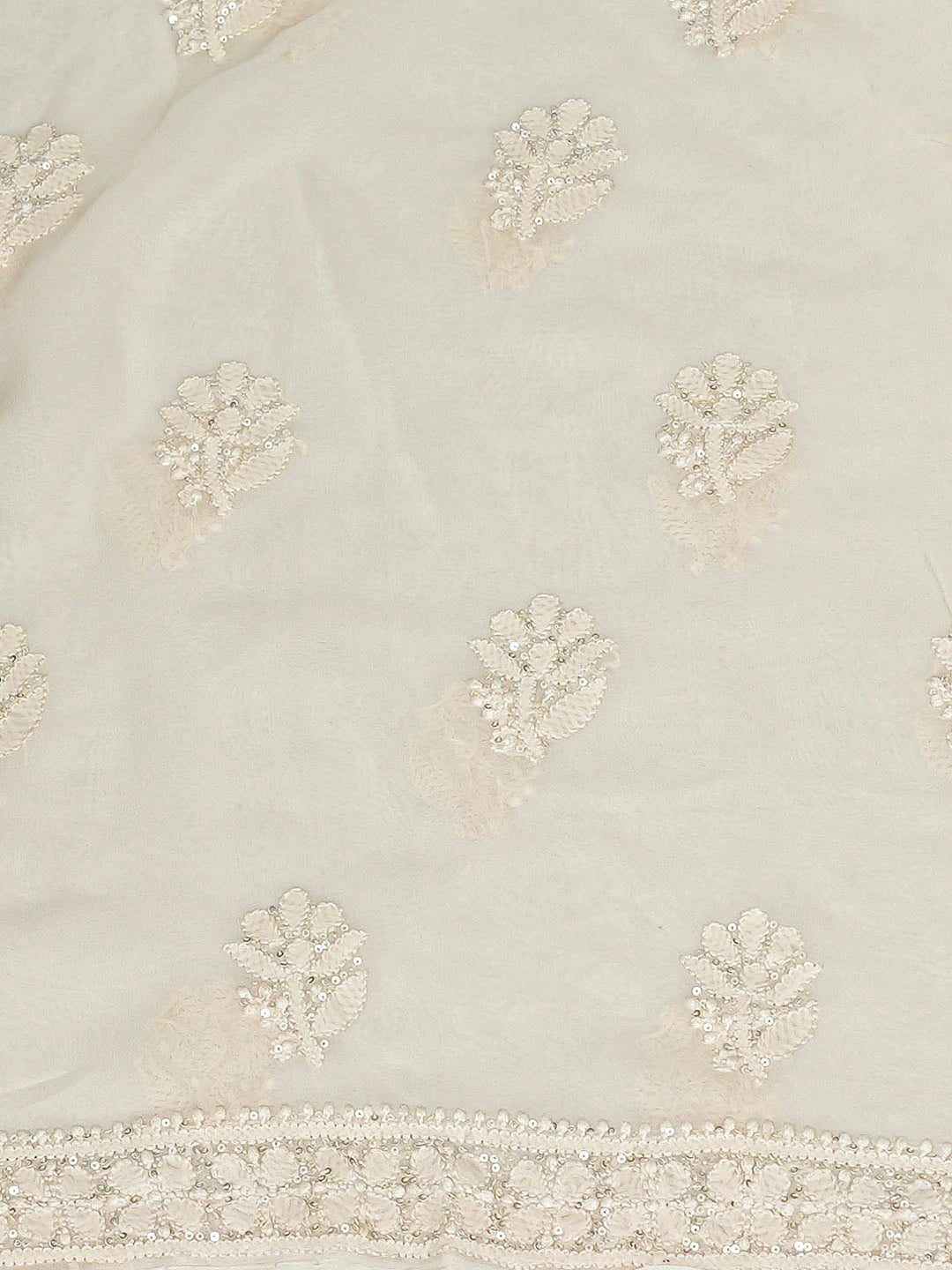 Ada Hand Embroidered Cream Viscose Georgette Lucknowi Chikankari Unstitched Kurta Dupatta Set With Sequinned Work 01A578875