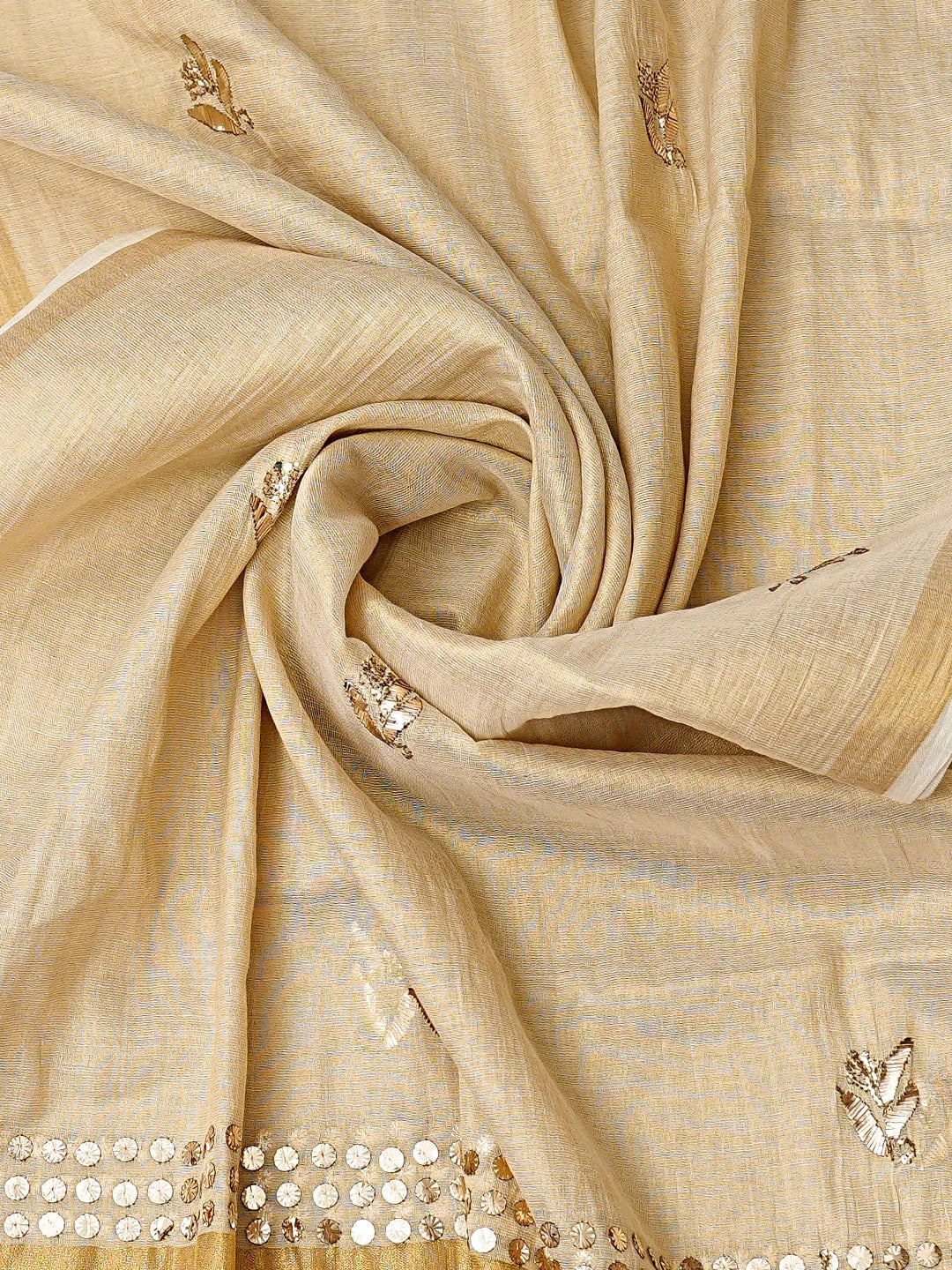 Ada Hand Embroidered Fawn Tissue Lucknowi Chikankari Unstitched Kurta Dupatta Set With Mukaish Work 01A850928