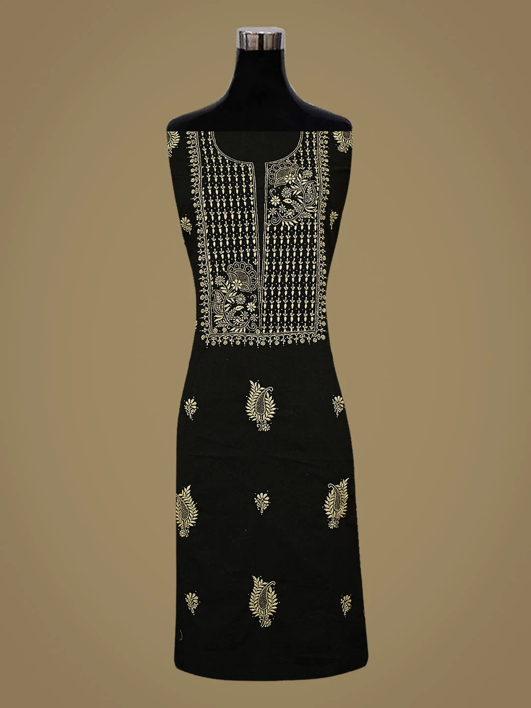Ada Hand Embroidered Black Cotton Lucknowi Chikankari Unstitched Kurta Dupatta Set With Mukaish Work 01A760418