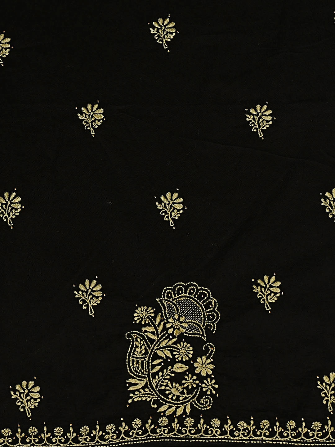 Ada Hand Embroidered Black Cotton Lucknowi Chikankari Unstitched Kurta Dupatta Set With Mukaish Work 01A760418