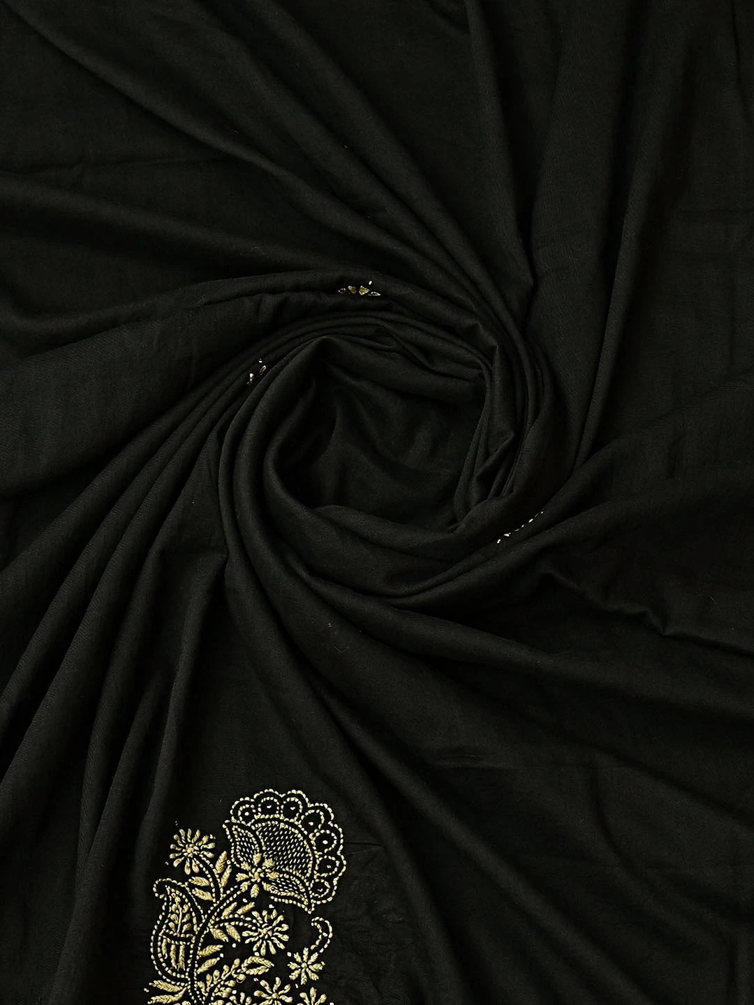Ada Hand Embroidered Black Cotton Lucknowi Chikankari Unstitched Kurta Dupatta Set With Mukaish Work 01A760418