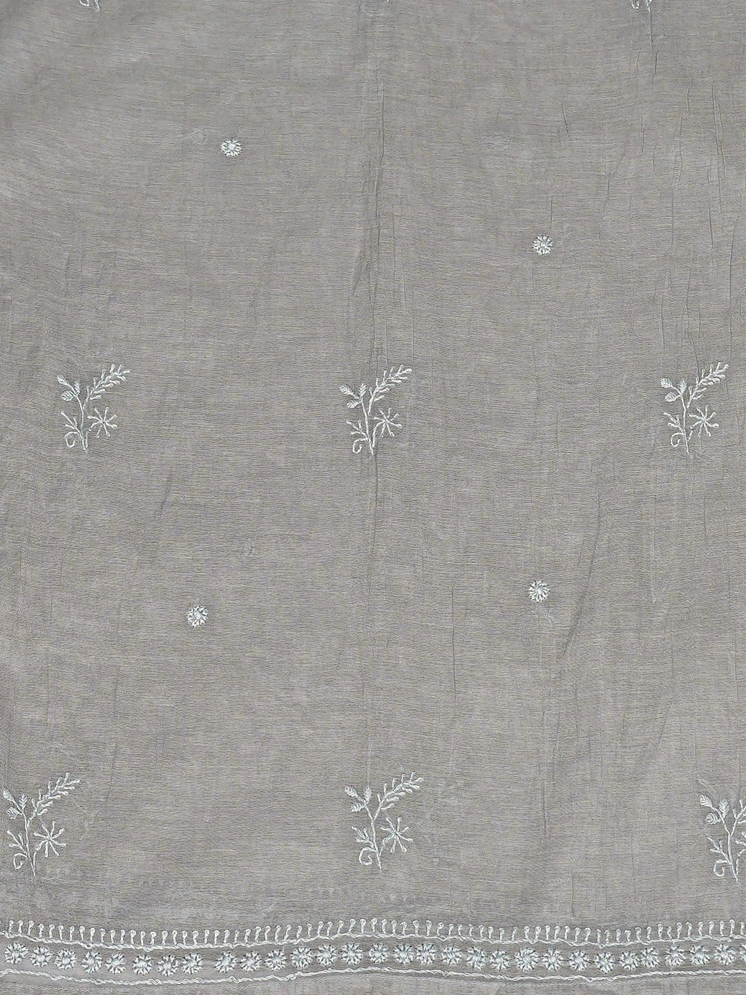 Ada Hand Embroidered Grey Chanderi Lucknowi Chikankari Semi-Stitched Kurta Dupatta Set 01A852615