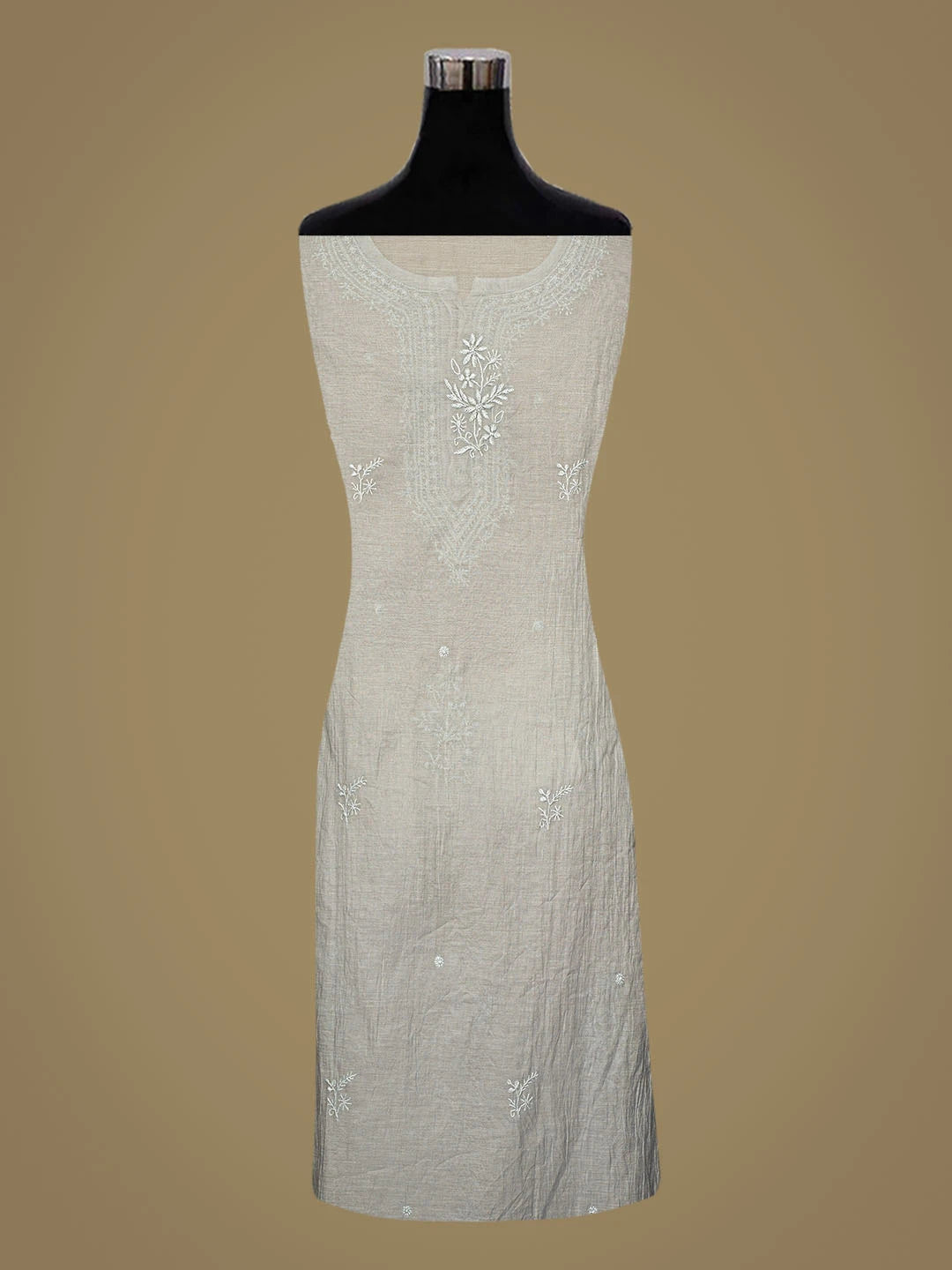 Ada Hand Embroidered Grey Chanderi Lucknowi Chikankari Semi-Stitched Kurta Dupatta Set 01A852615