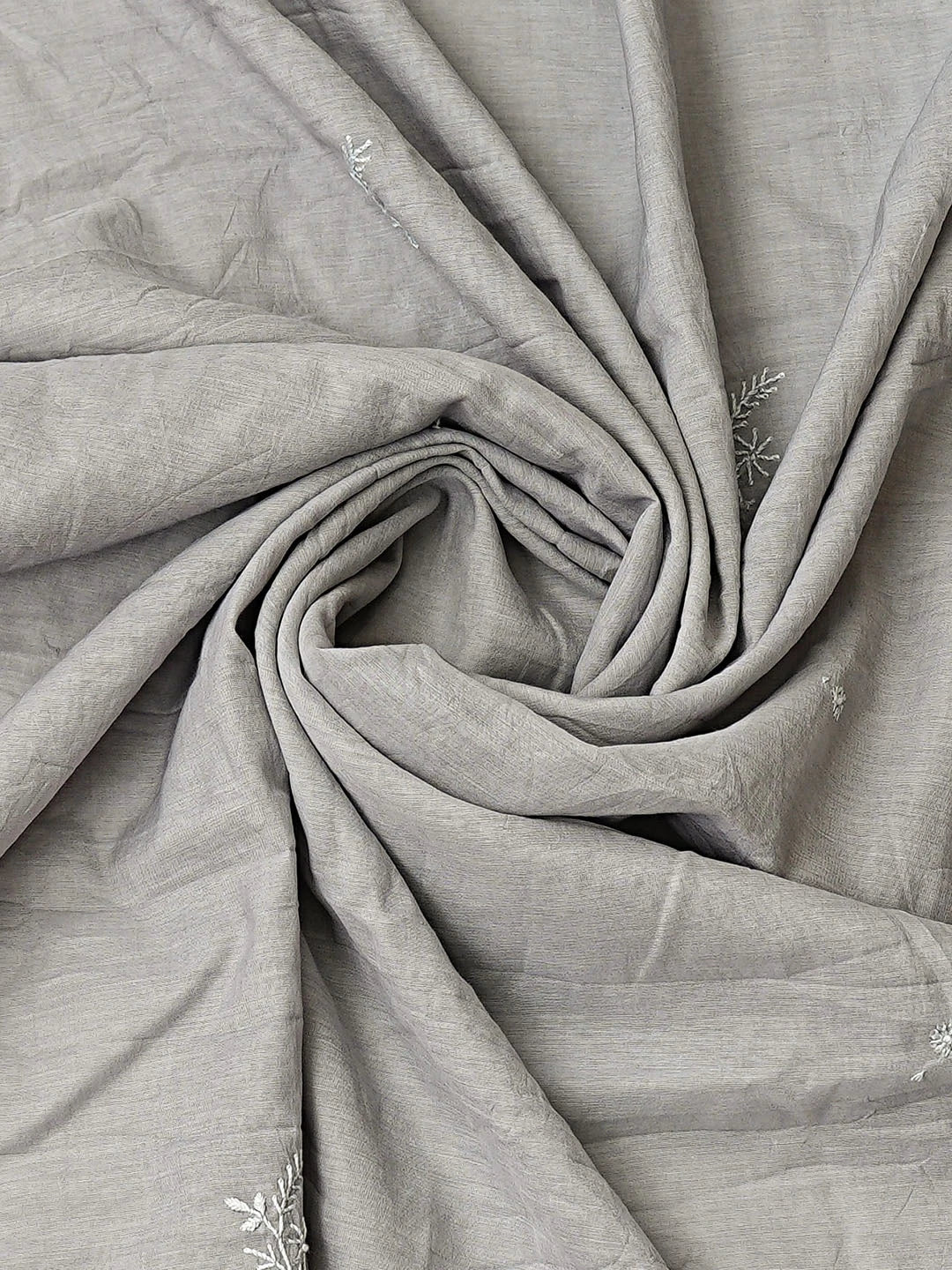 Ada Hand Embroidered Grey Chanderi Lucknowi Chikankari Semi-Stitched Kurta Dupatta Set 01A852615