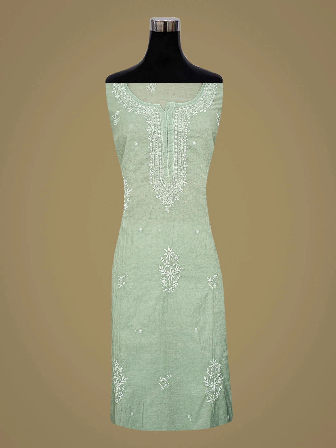 Ada Hand Embroidered Teal Green Chanderi Lucknowi Chikankari Semi-Stitched Kurta Dupatta Set 01A852623