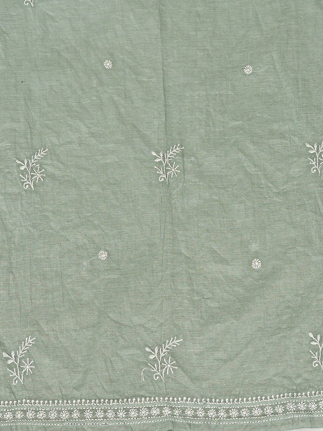 Ada Hand Embroidered Teal Green Chanderi Lucknowi Chikankari Semi-Stitched Kurta Dupatta Set 01A852623