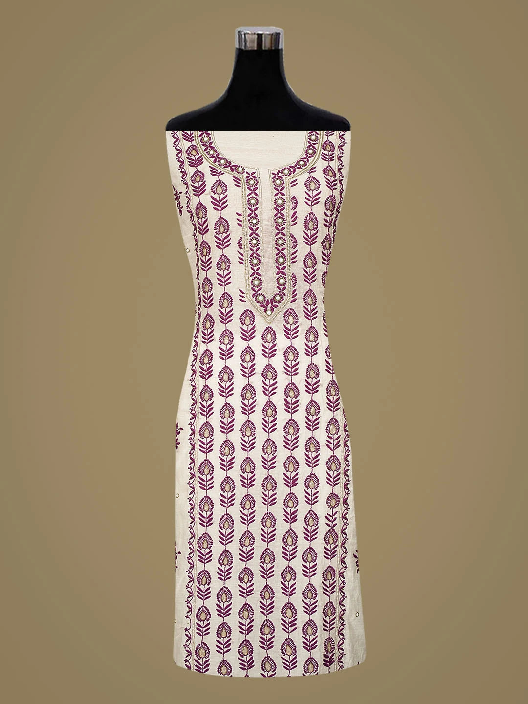 Ada Hand Embroidered White Chanderi Lucknowi Chikankari Unstitched Kurta Dupatta Set With Cutdana Work 01A517018