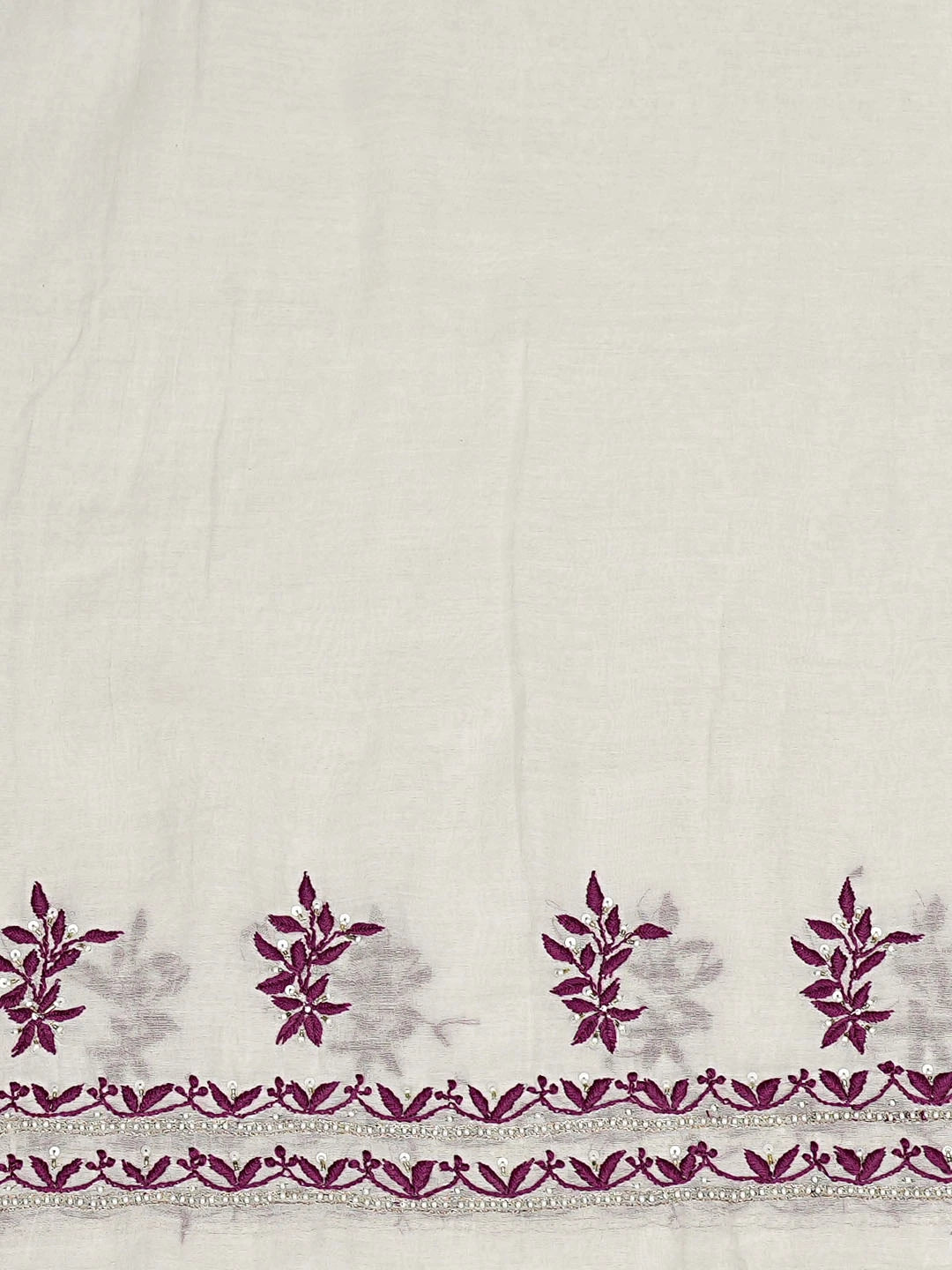 Ada Hand Embroidered White Chanderi Lucknowi Chikankari Unstitched Kurta Dupatta Set With Cutdana Work 01A517018