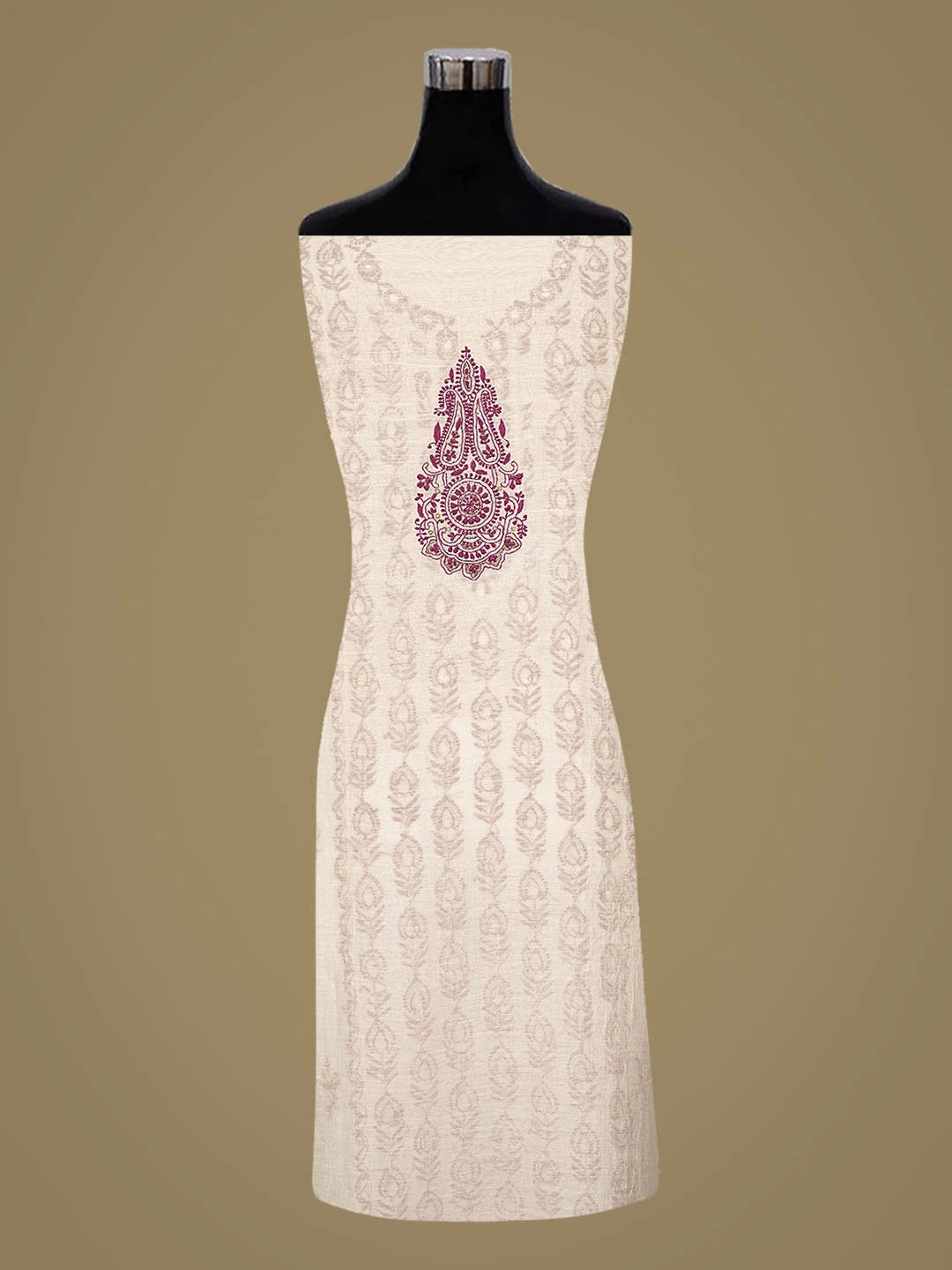 Ada Hand Embroidered White Chanderi Lucknowi Chikankari Unstitched Kurta Dupatta Set With Cutdana Work 01A517018