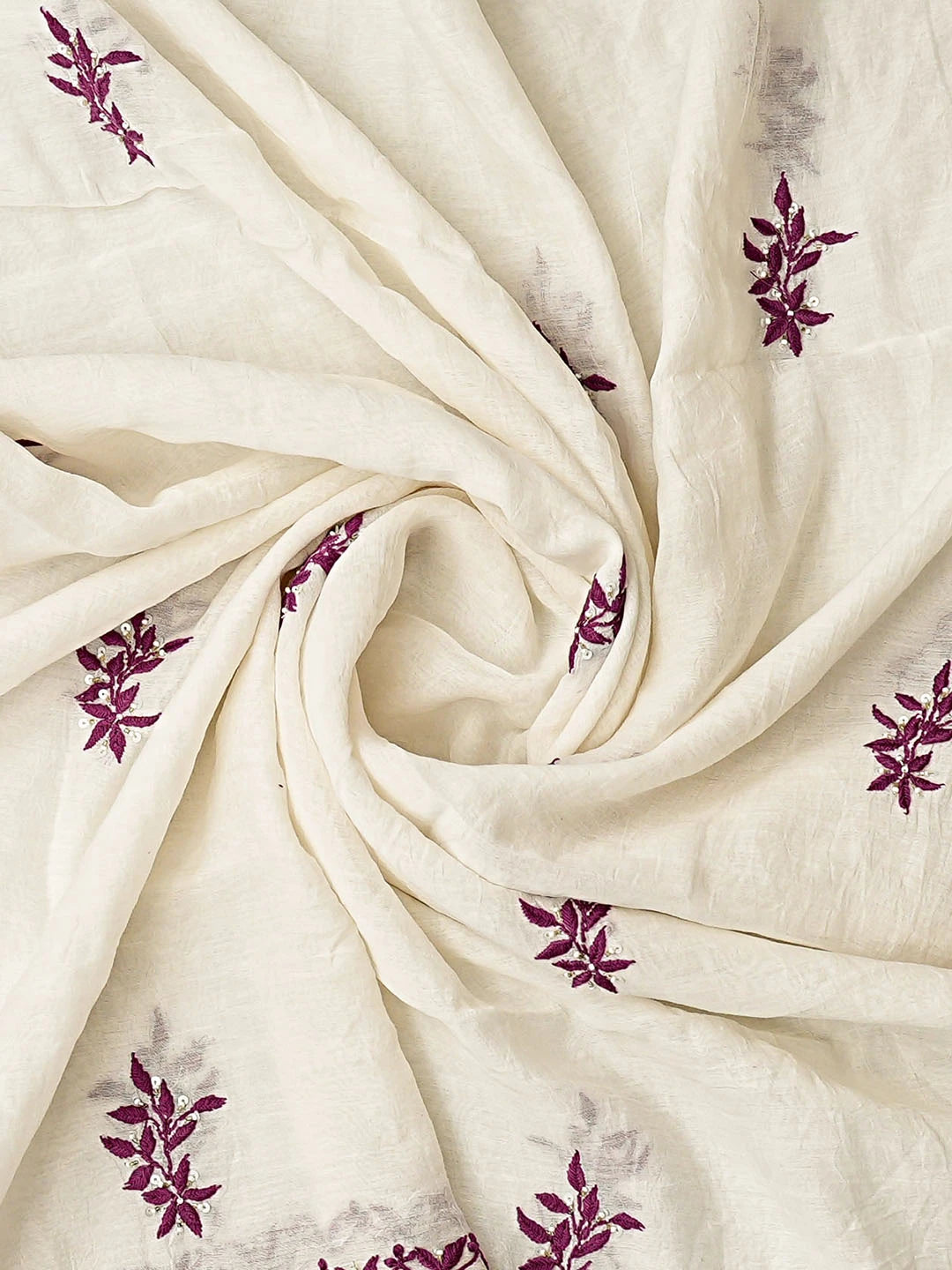 Ada Hand Embroidered White Chanderi Lucknowi Chikankari Unstitched Kurta Dupatta Set With Cutdana Work 01A517018