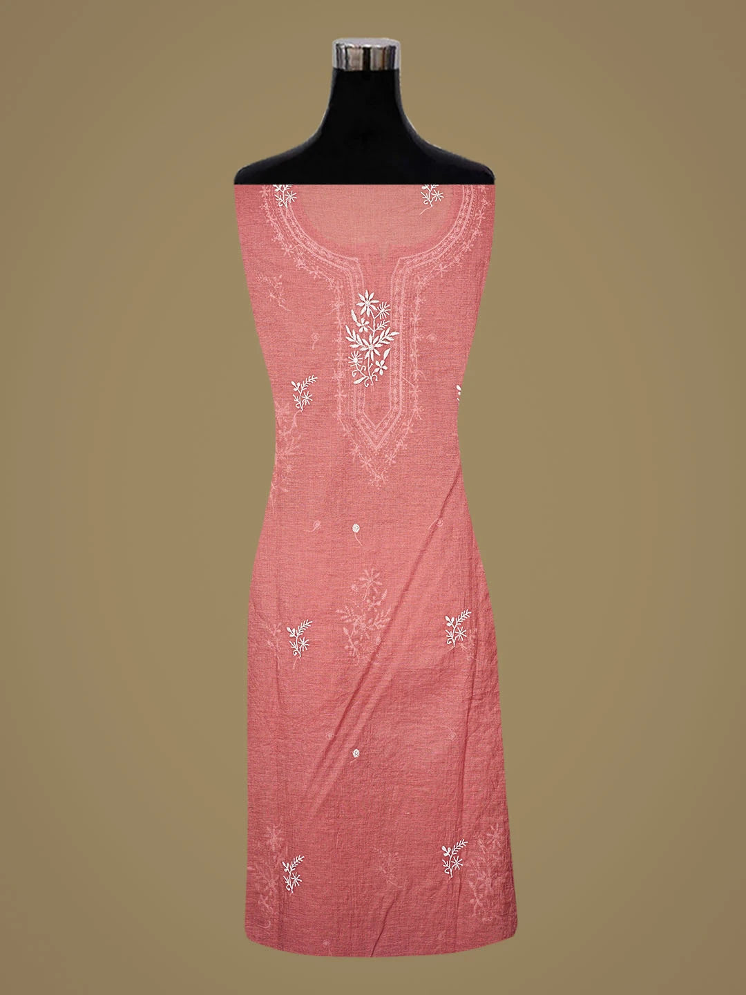 Ada Hand Embroidered Onion Pink Chanderi Lucknowi Chikankari Semi-Stitched Kurta Dupatta Set 01A857149