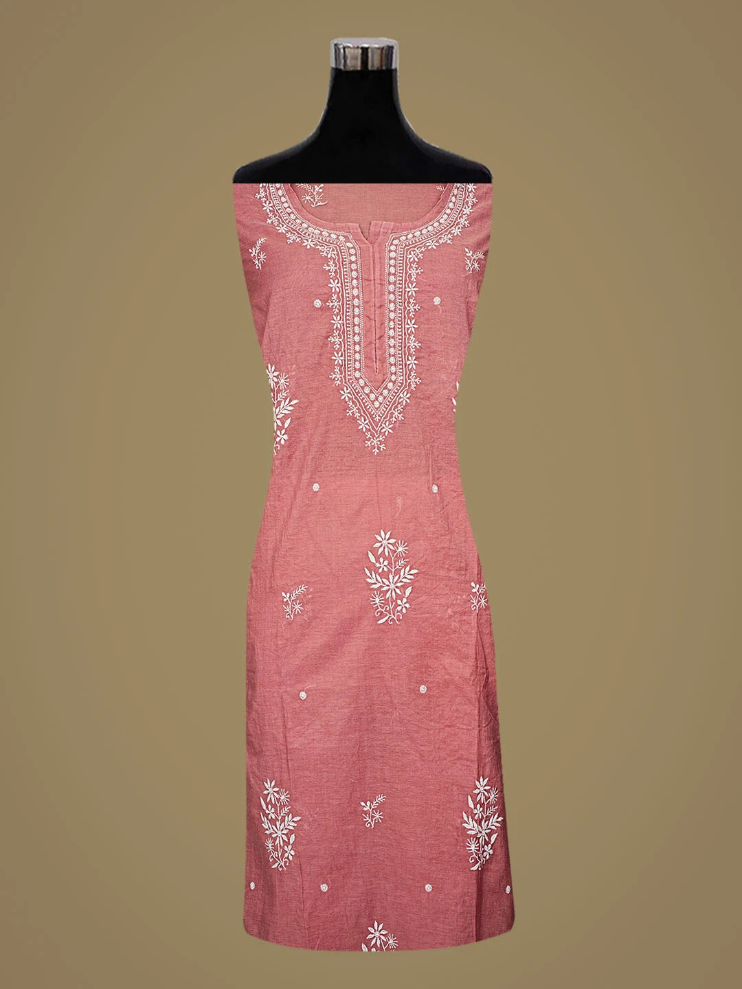 Ada Hand Embroidered Onion Pink Chanderi Lucknowi Chikankari Semi-Stitched Kurta Dupatta Set 01A857149